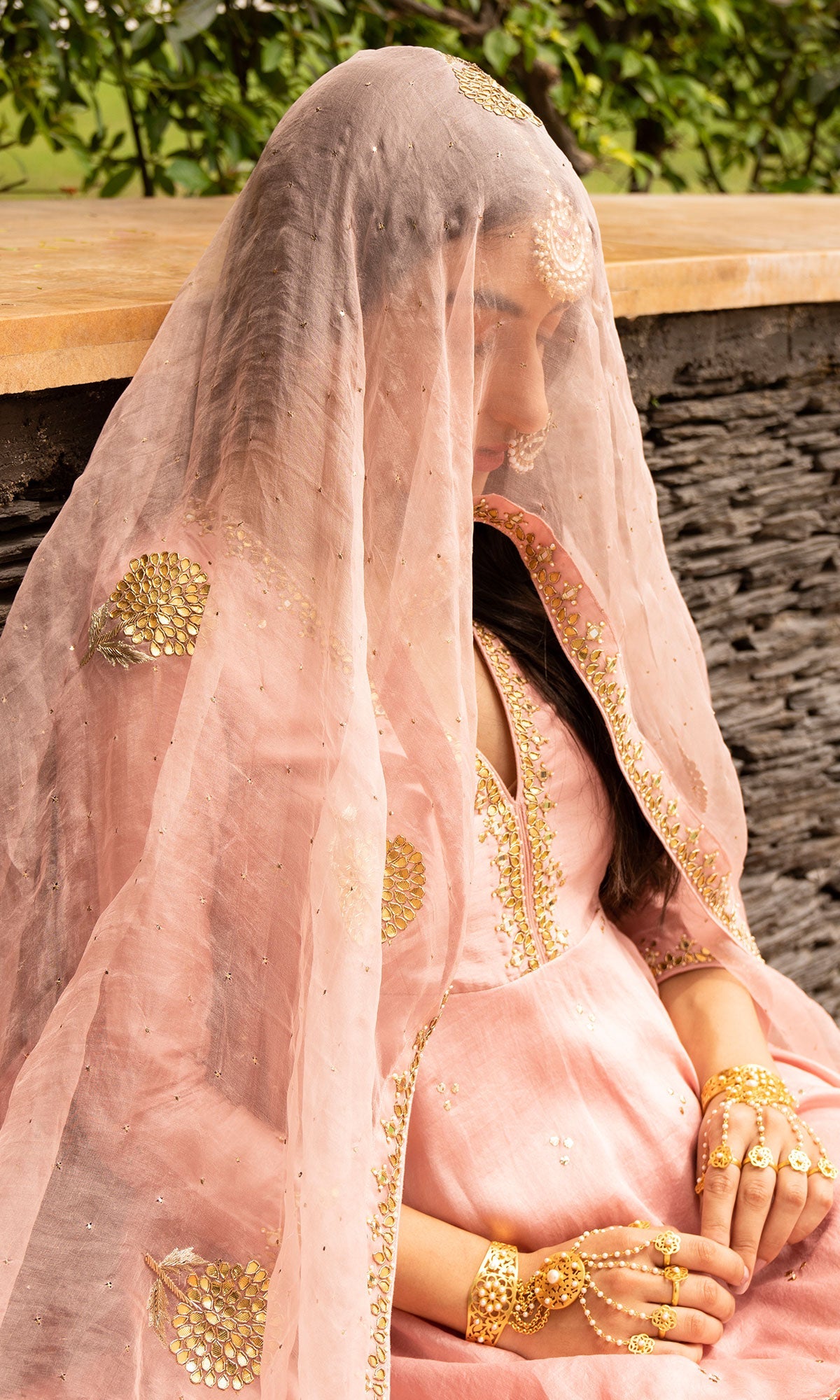 Jamaal Soft Pink Mukaish Chanderi Kurta with mukaish chanderi Lehenga and Organza Dupatta - Set of 3