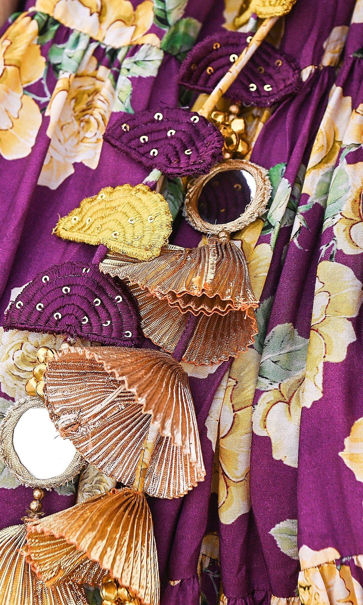 Falak Vol. 2 Purple Short Sleeve Blouse and Tiered Lehenga with Dupatta - Set of 3