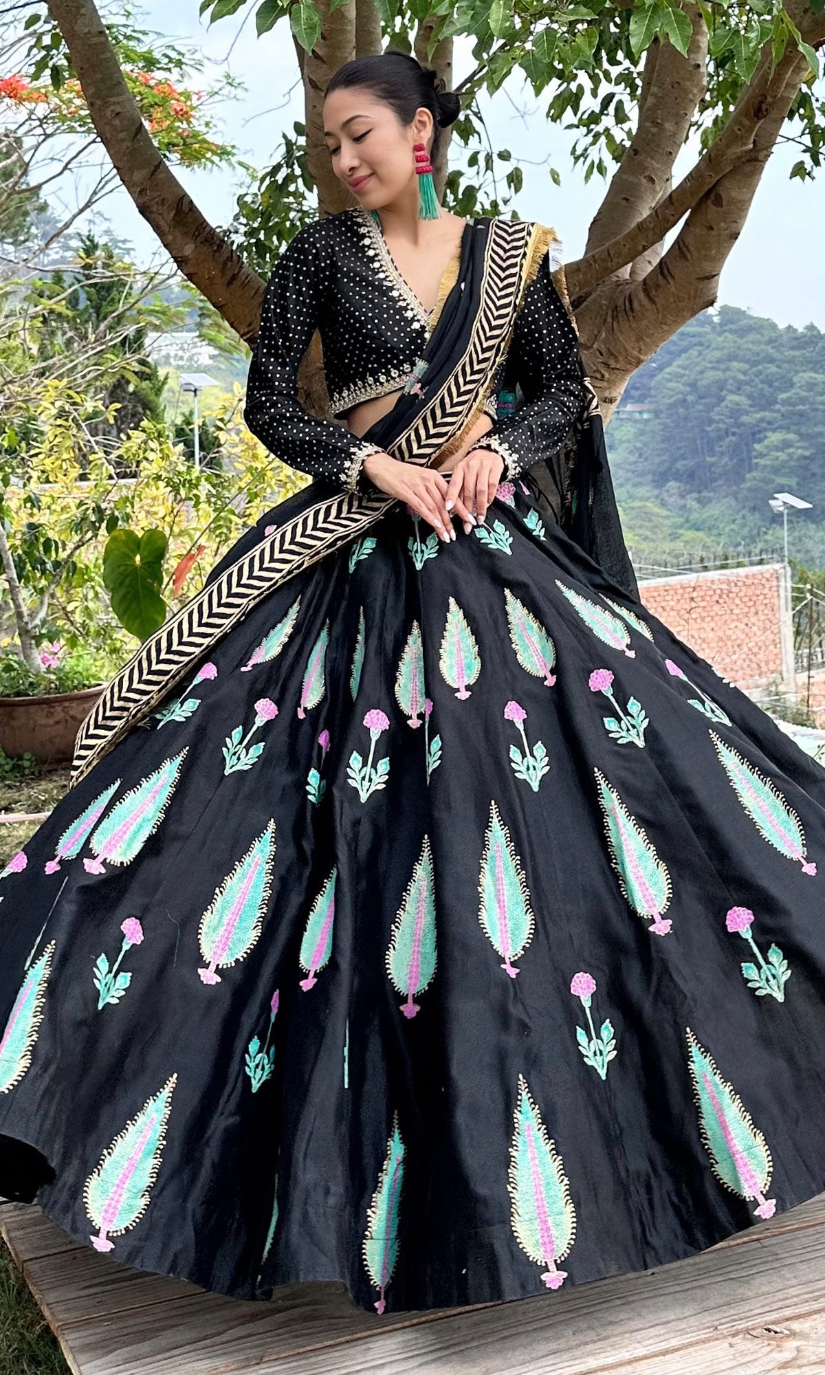 Isha Bohra In Rasiya Black Block Print Lehenga