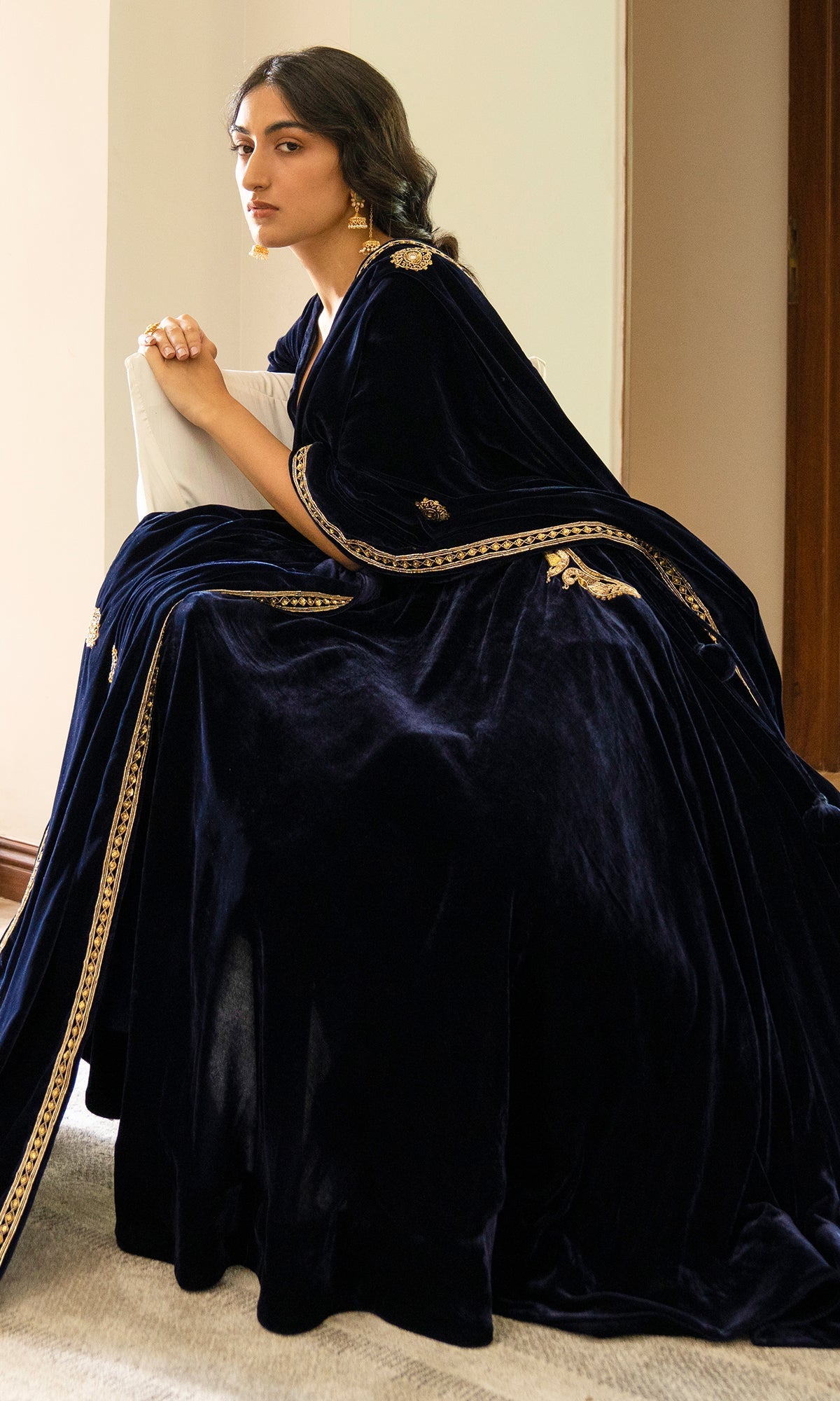 Bareen Embroidered - Royal Blue velvet Lehanga With Blouse - Set of 2