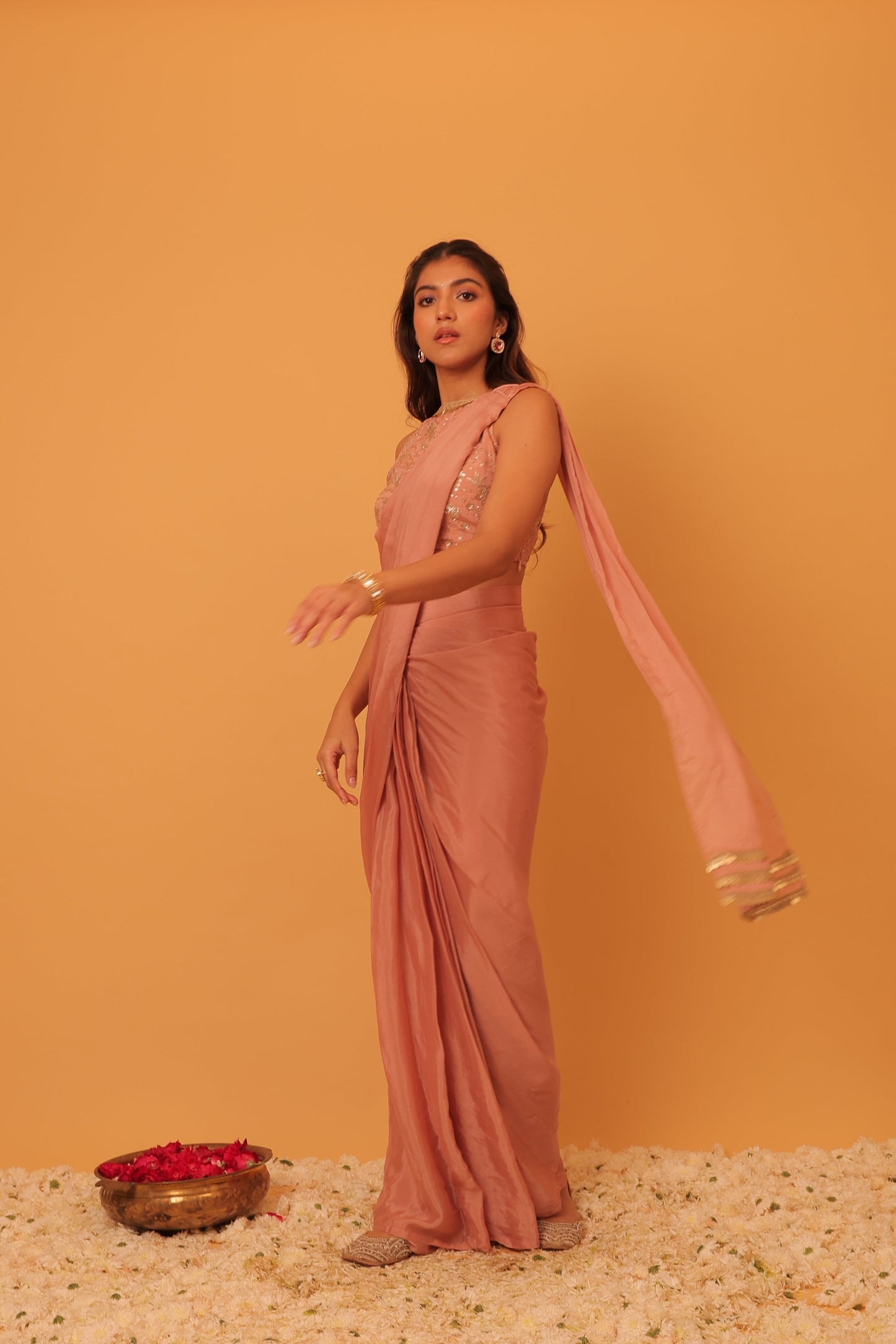 Nazaakat Mehfil Blush Pink Drape Sari Set