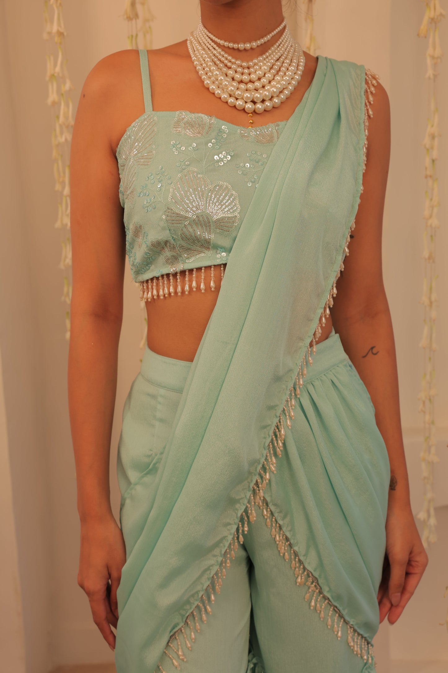 Nazaakat Mehfil Glacier Blue gharara Sari Set