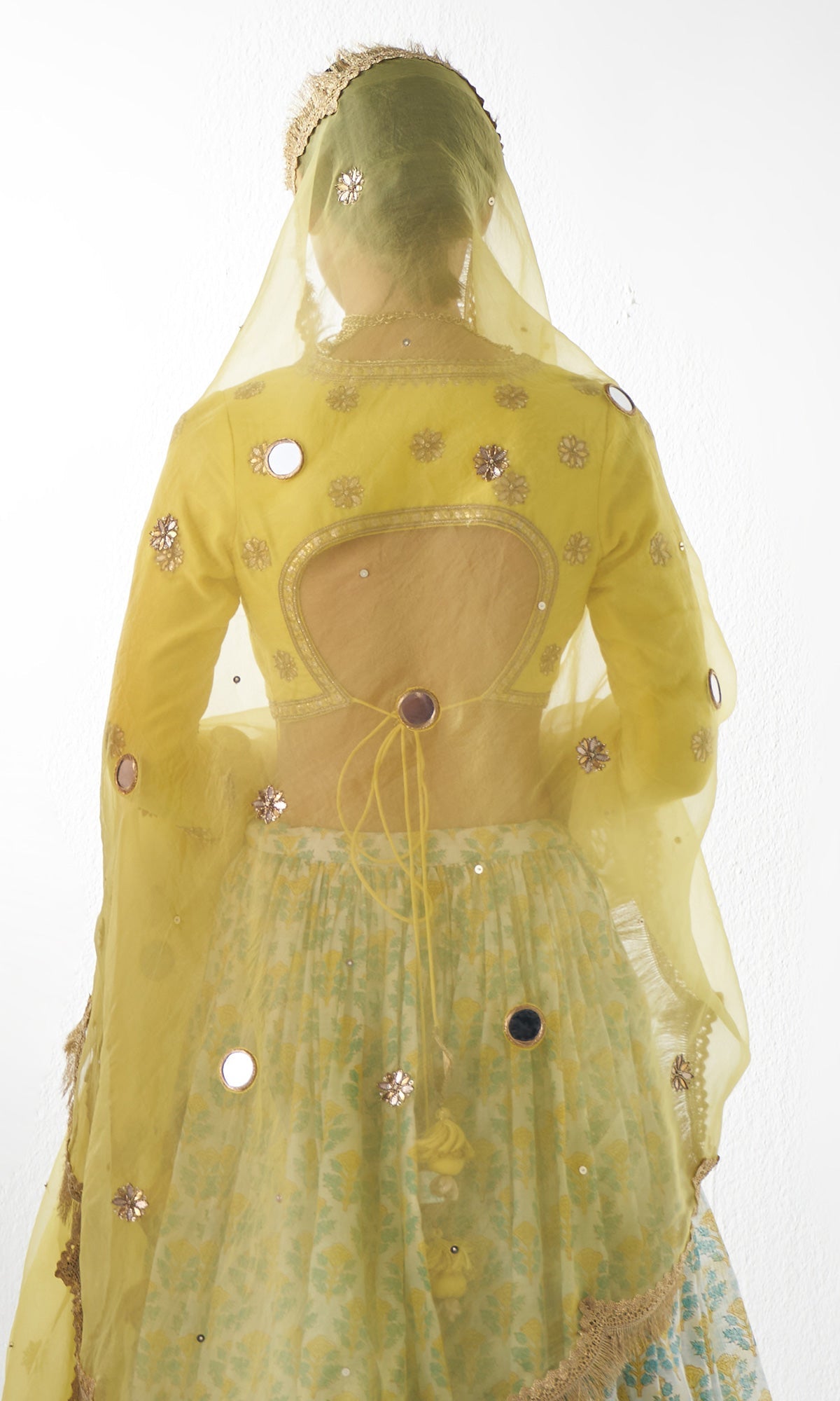 Jahanara Mughal Yellow Block Printed Lehenga Set - Set of 3