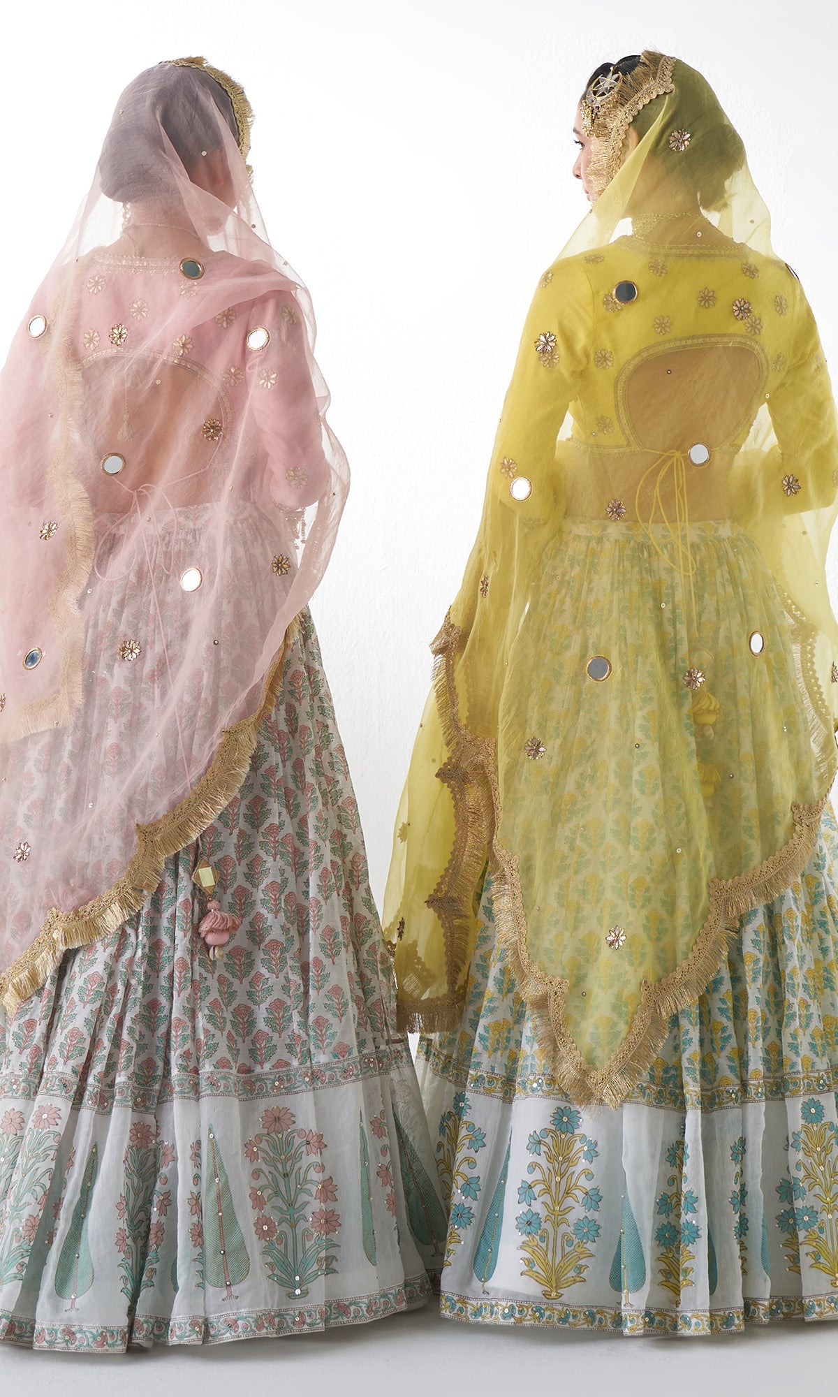 Jahanara Mughal Yellow Block Printed Lehenga Set - Set of 3