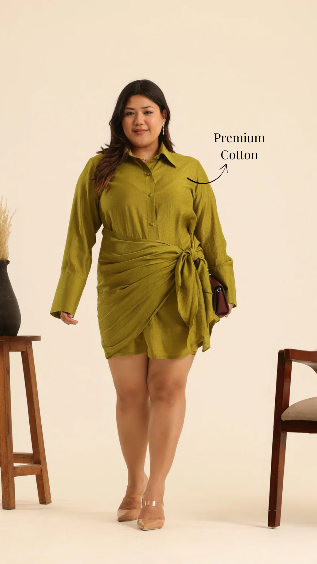 Nazaakat Olive Touch Wrap Dress