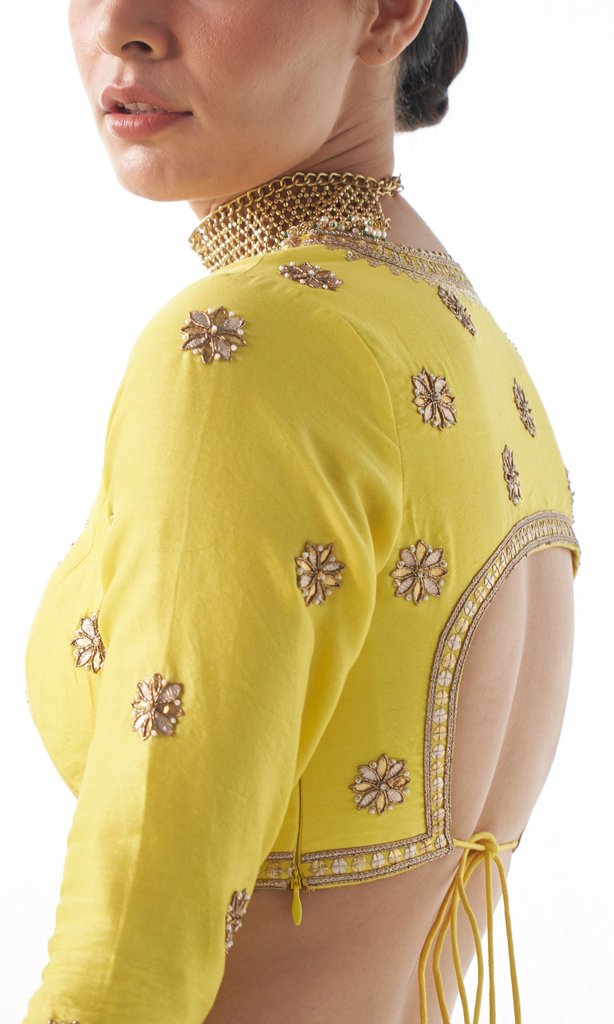 Jahanara Mughal Yellow Block Printed Lehenga Set - Set of 3