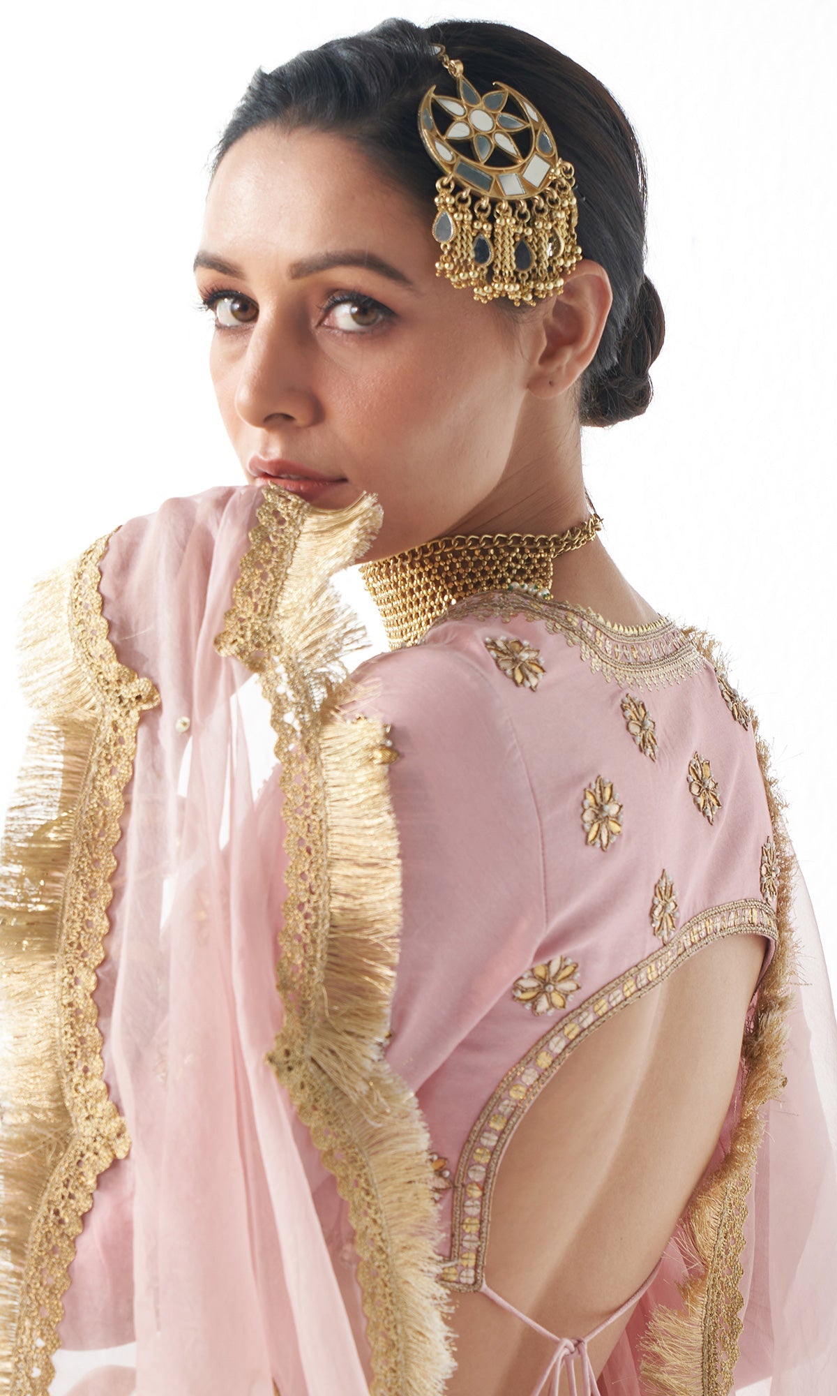 Jahanara Mughal Pink Block Printed Lehenga Set - Set of 3