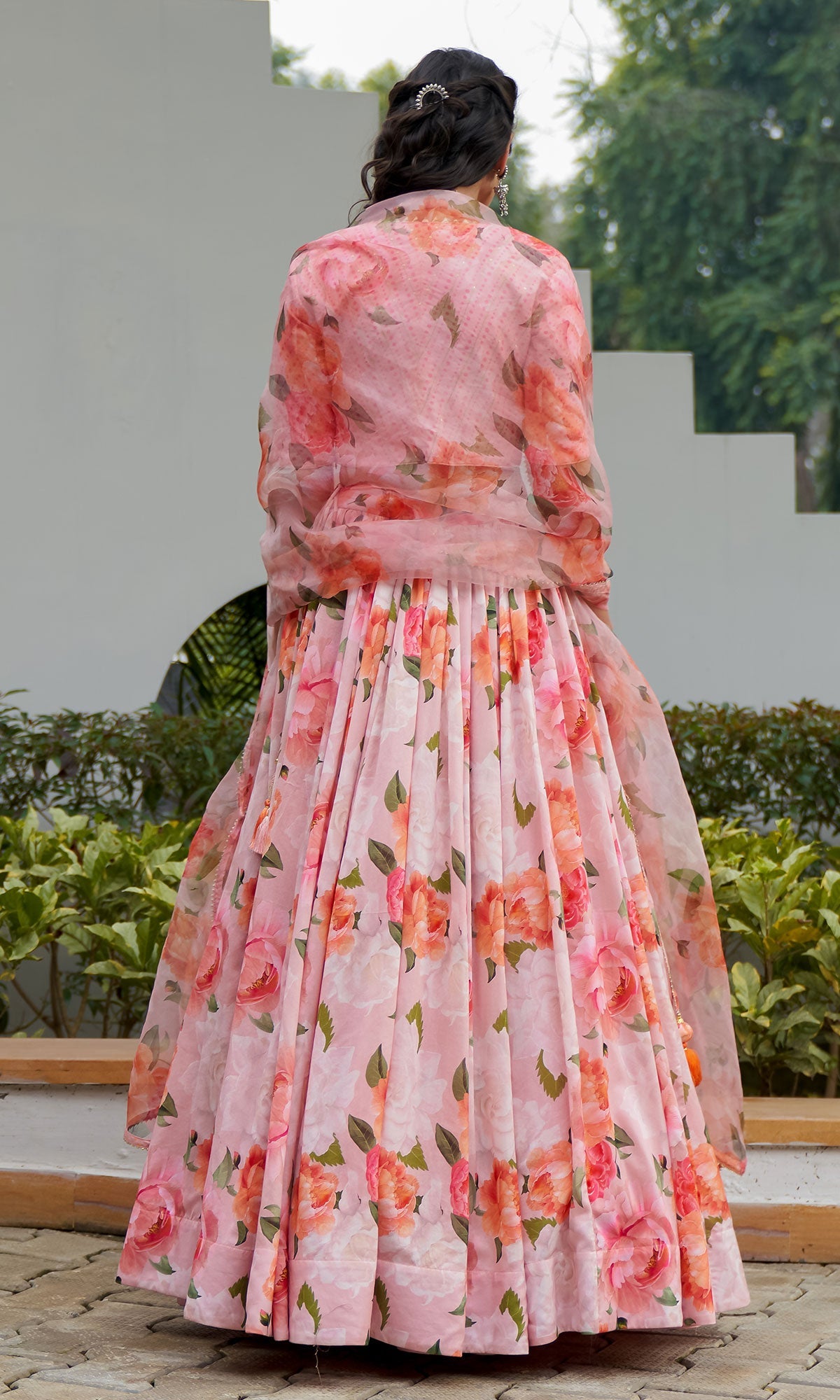 AZRA PINK FLORAL PRINTED LEHENGA SET - SET OF 3