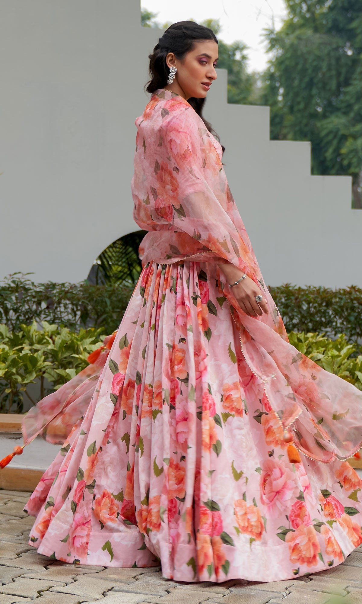 AZRA PINK FLORAL PRINTED LEHENGA SET - SET OF 3