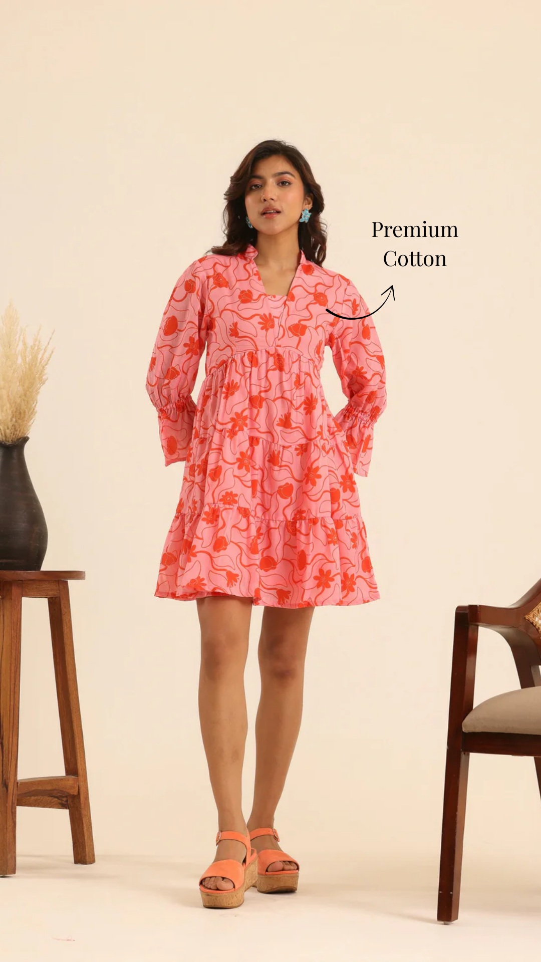 Nazaakat Flamingo Tiered Dress