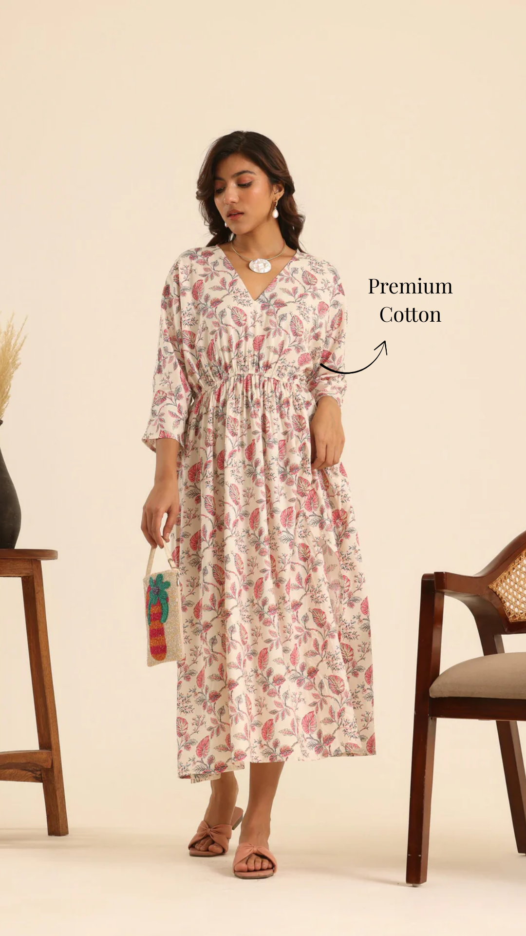 Nazaakat Rose Latte Kaftan Dress
