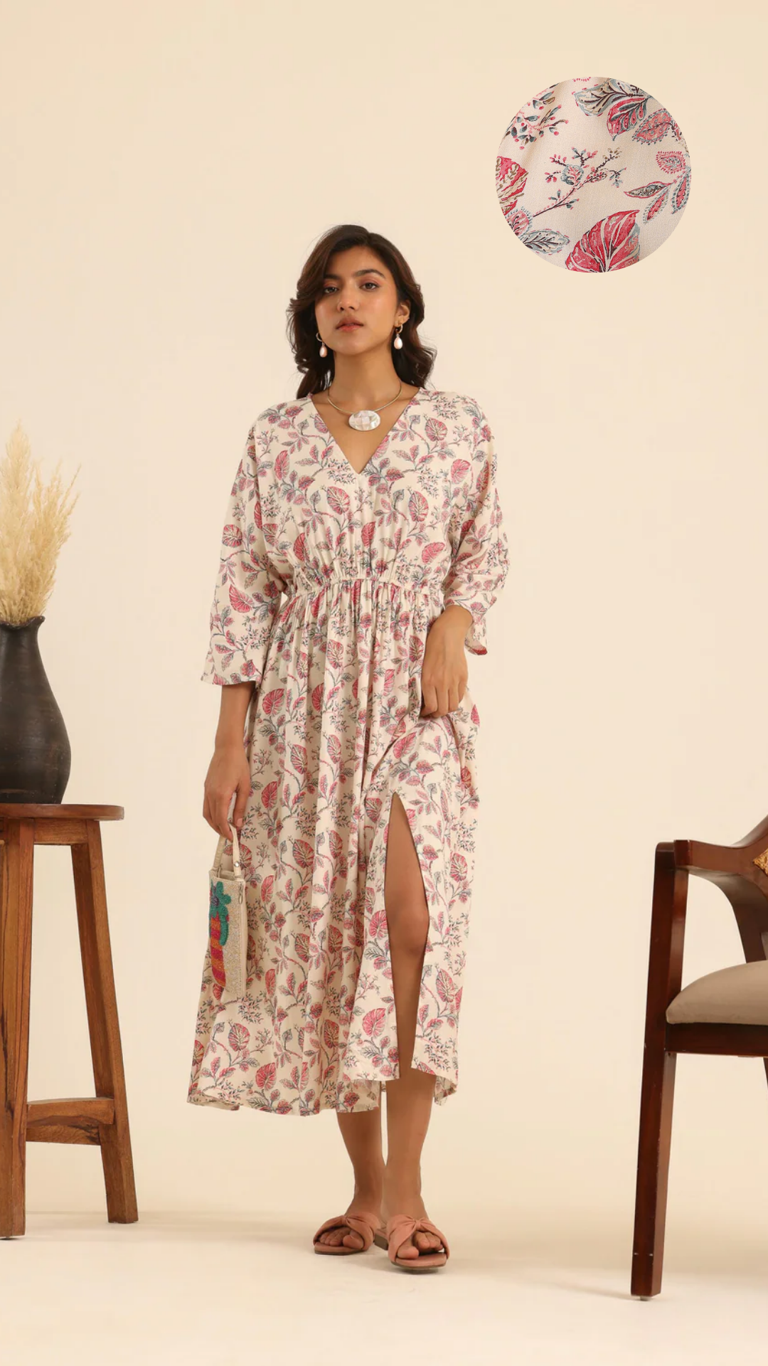 Nazaakat Rose Latte Kaftan Dress
