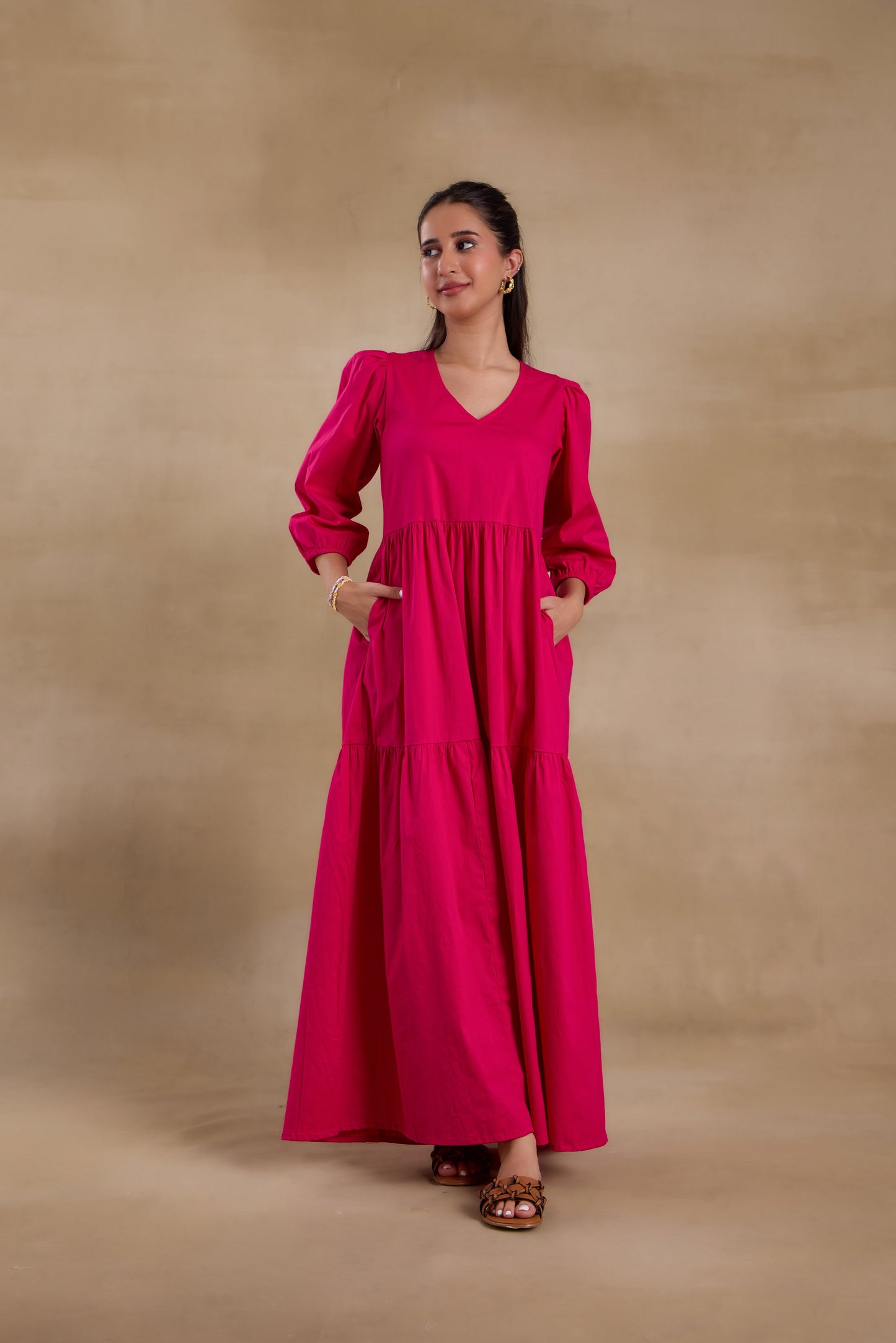 Nazaakat Essentials Fuchsia Flared Long Dress