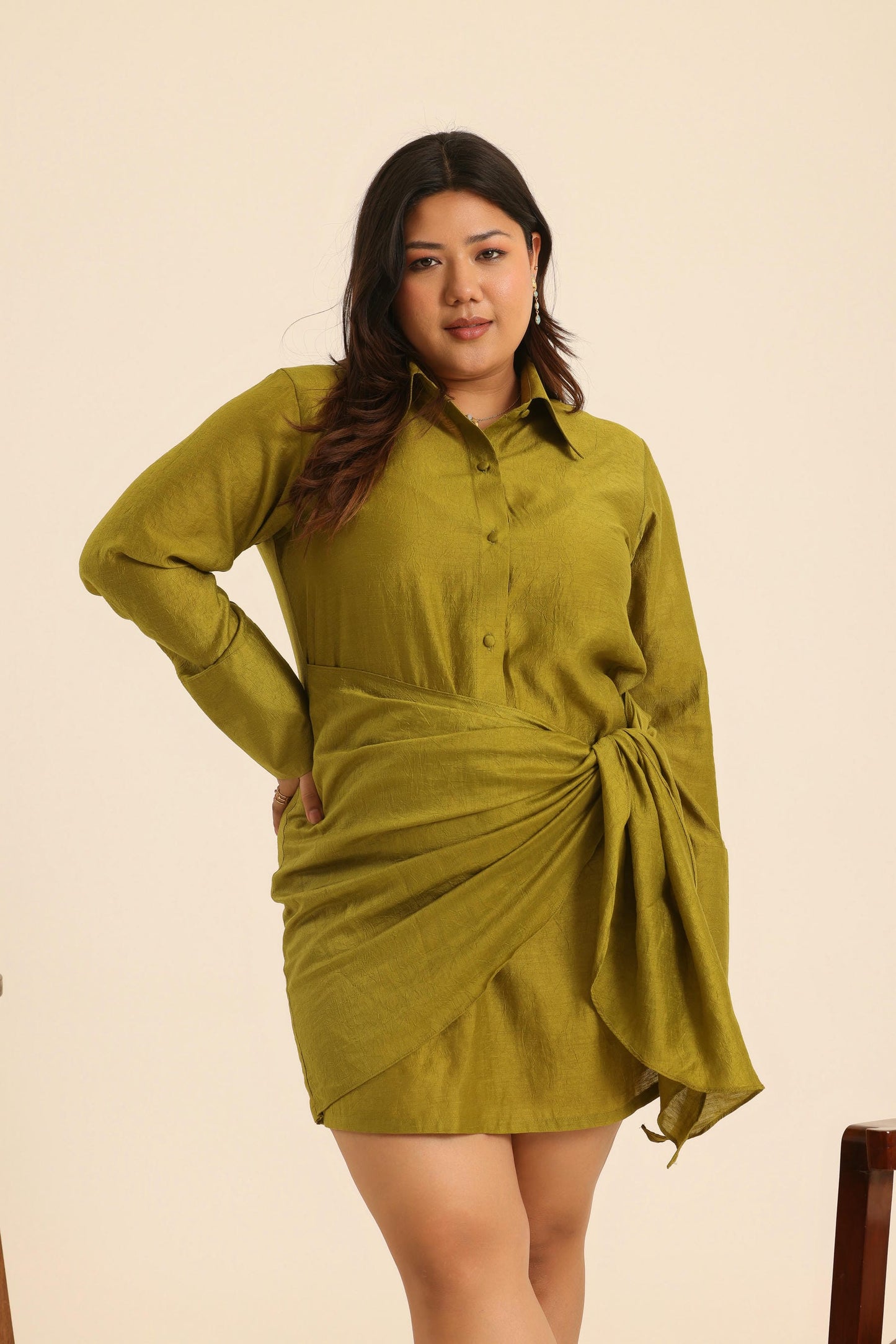 Nazaakat Olive Touch Wrap Dress