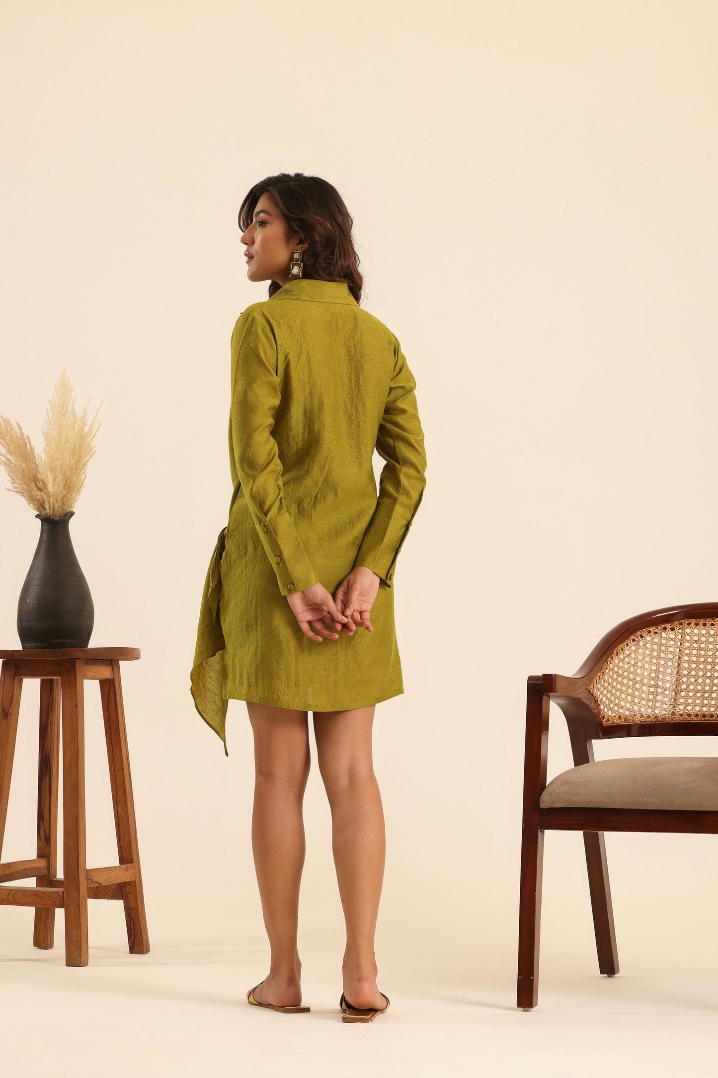 Nazaakat Olive Touch Wrap Dress