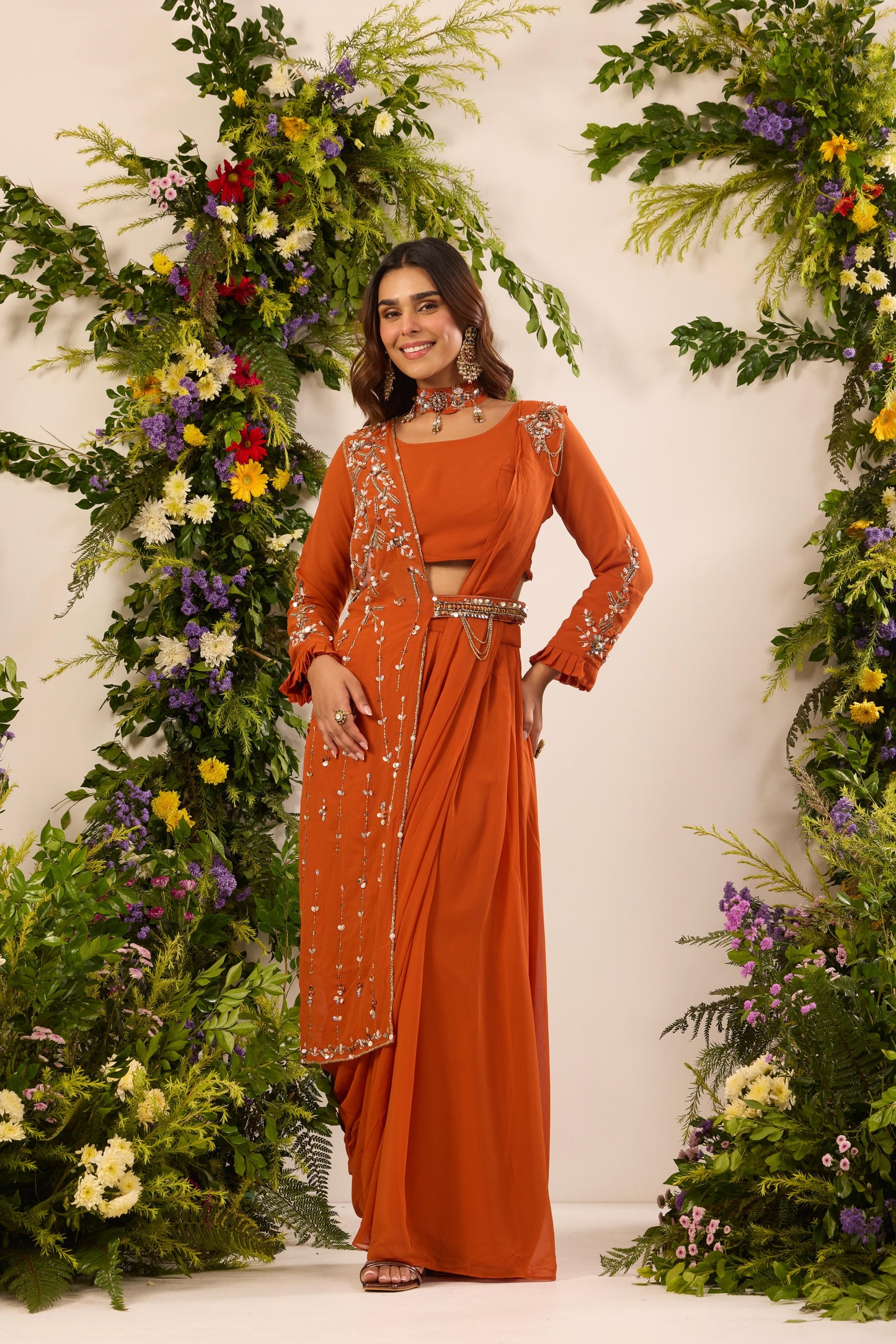 Mastaani Saffron Amber Saree Set