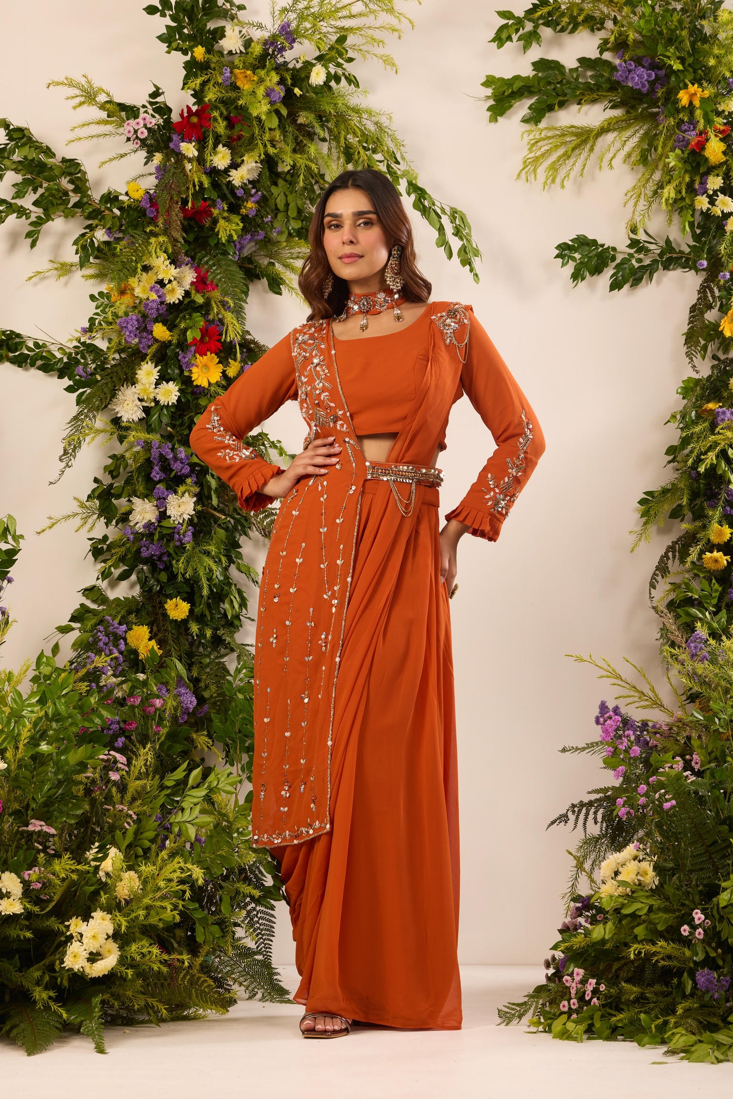 Mastaani Saffron Amber Saree Set