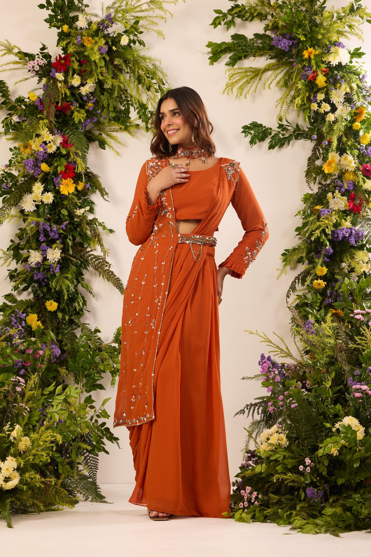 Mastaani Saffron Amber Saree Set