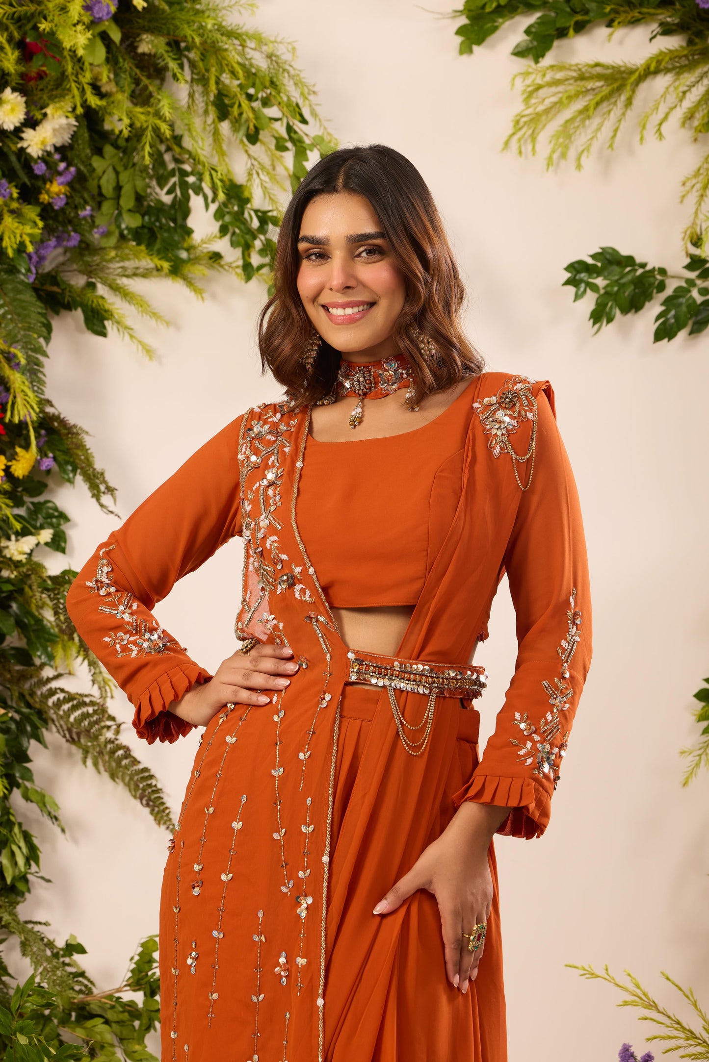 Mastaani Saffron Amber Saree Set