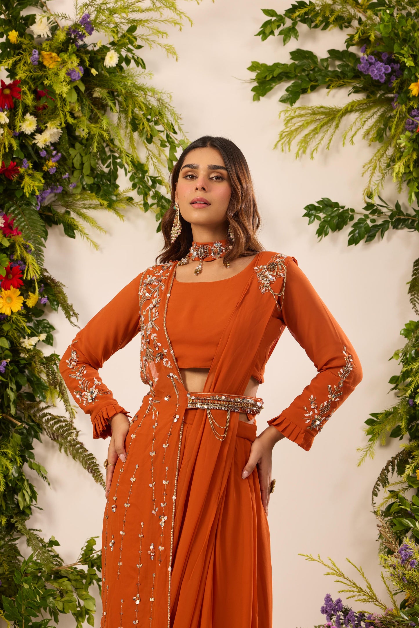 Mastaani Saffron Amber Saree Set