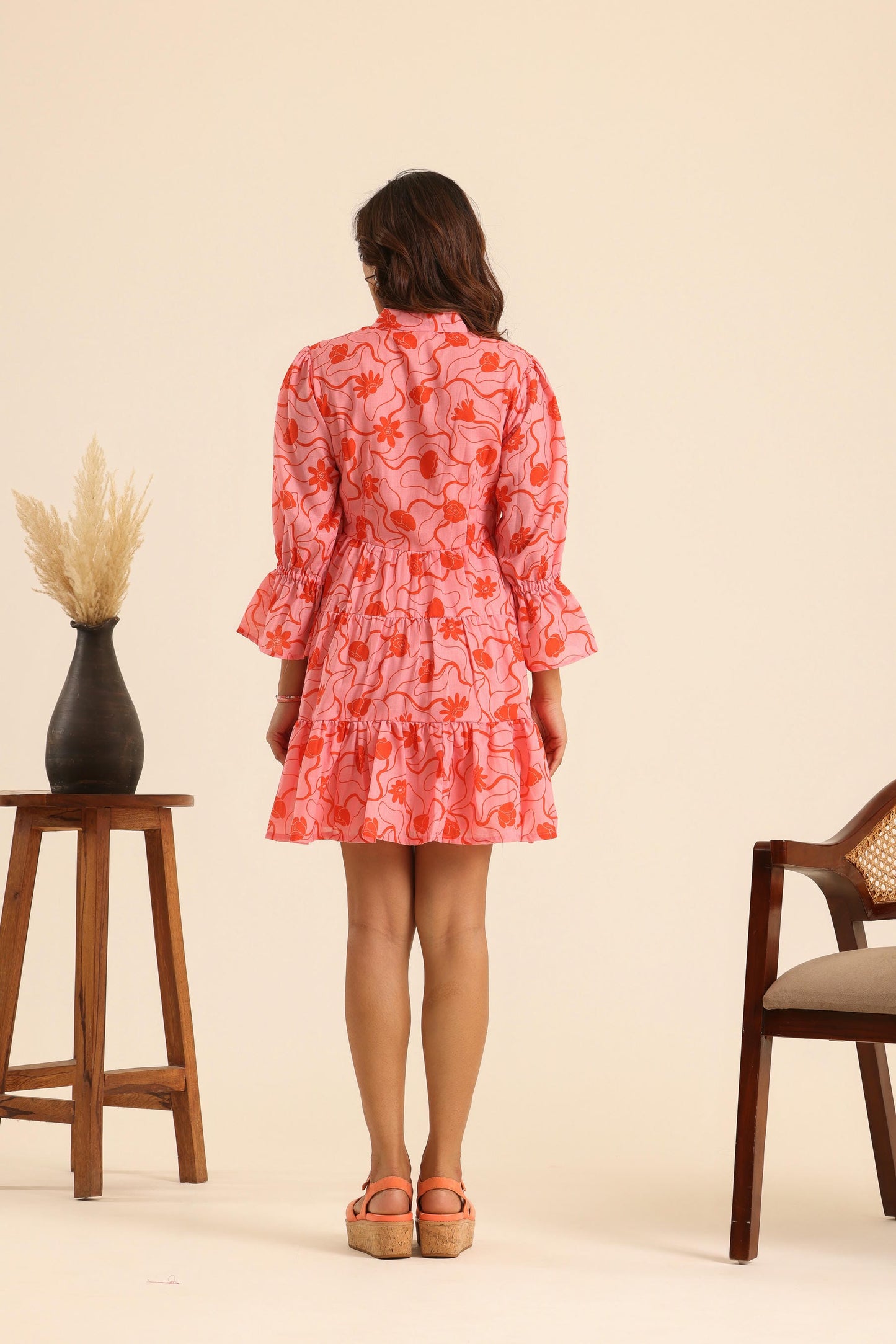 Nazaakat Flamingo Tiered Dress