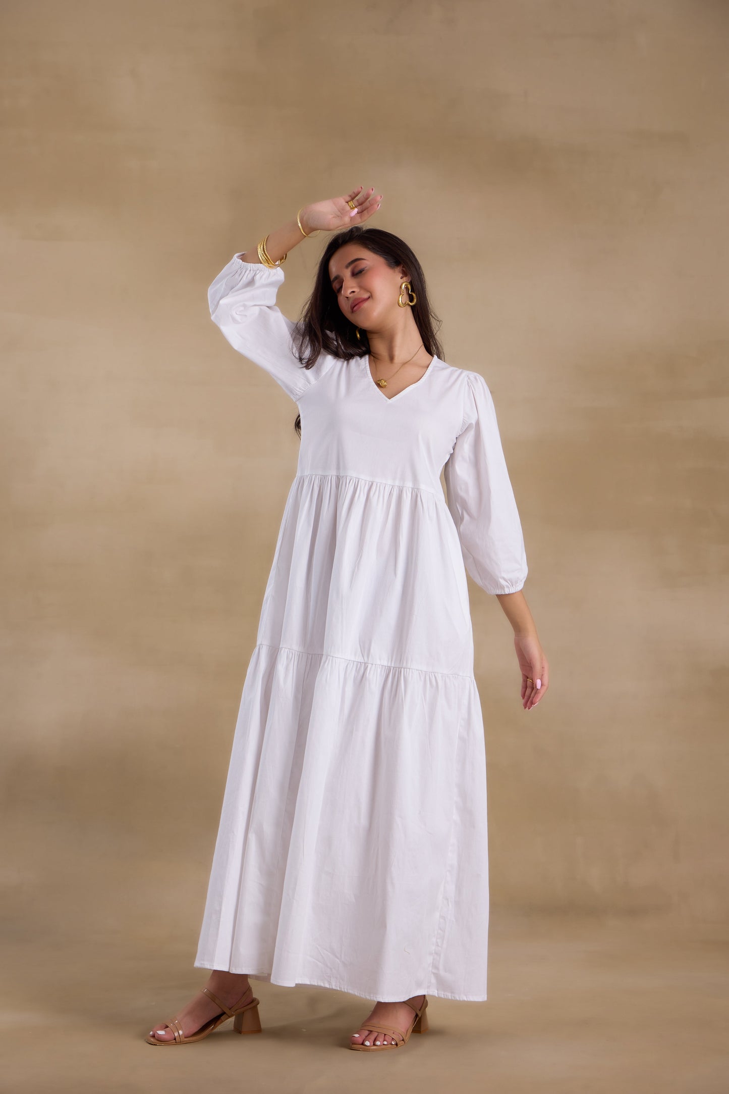 Nazaakat Essentials White Flared Long Dress