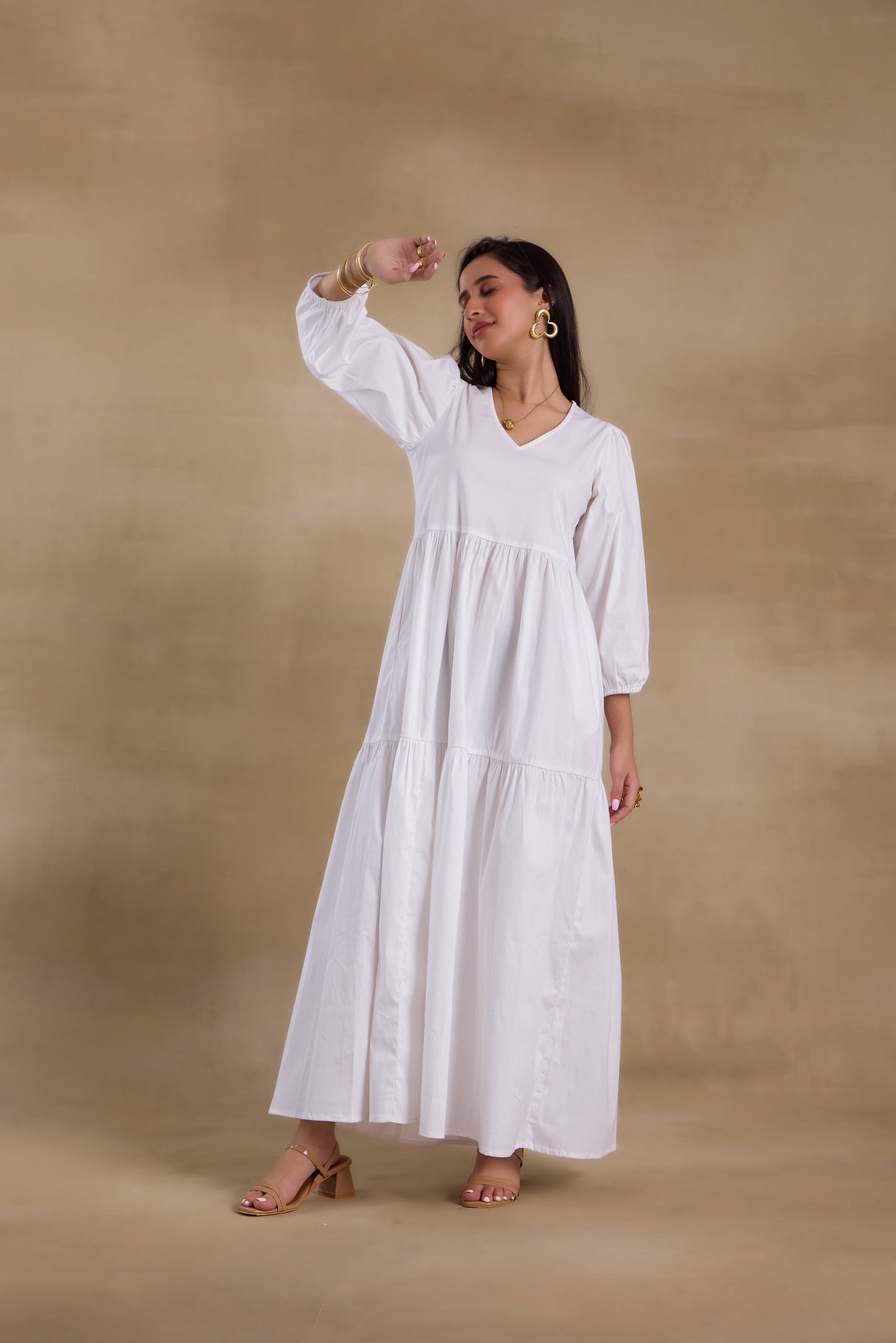 Nazaakat Essentials White Flared Long Dress