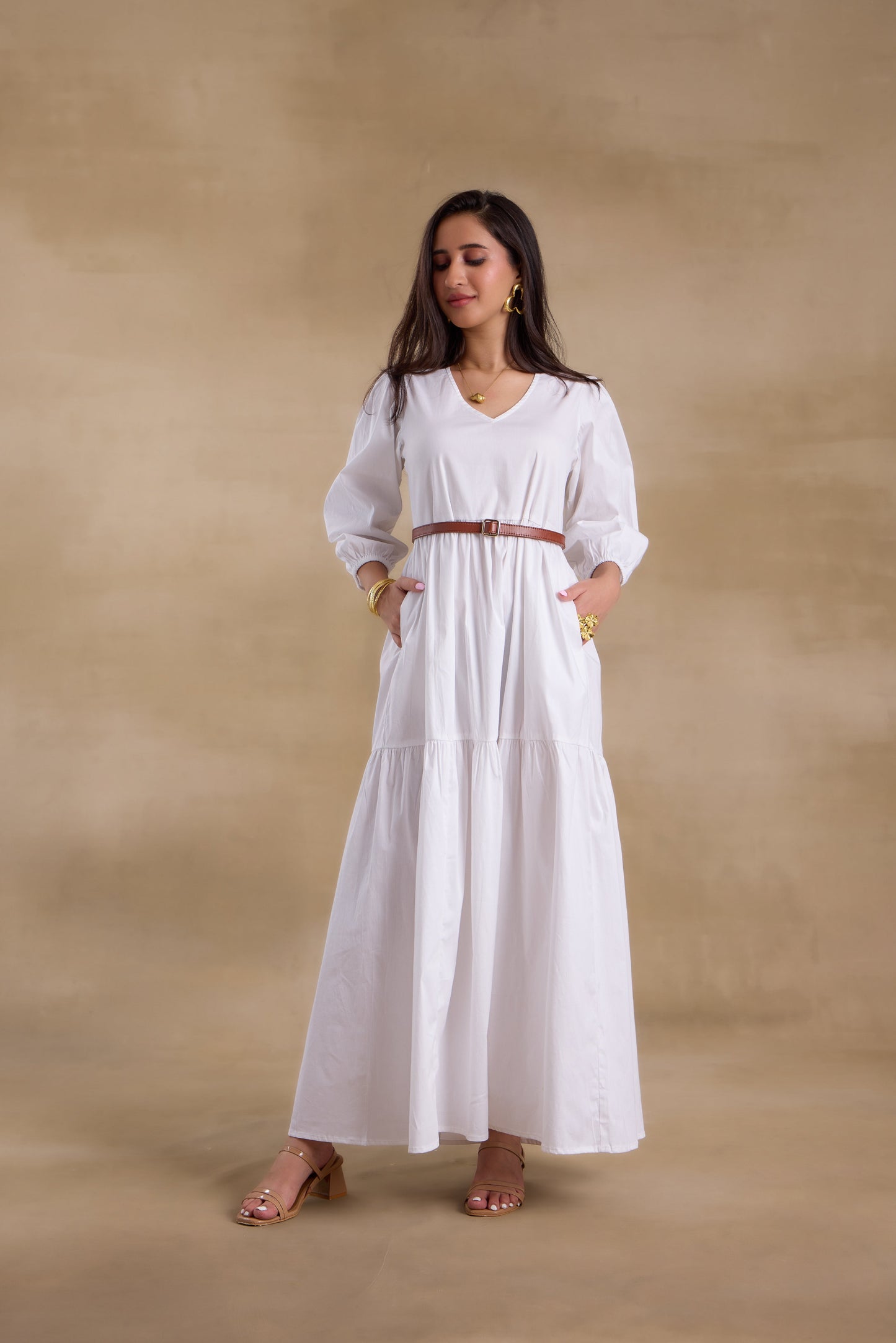 Nazaakat Essentials White Flared Long Dress