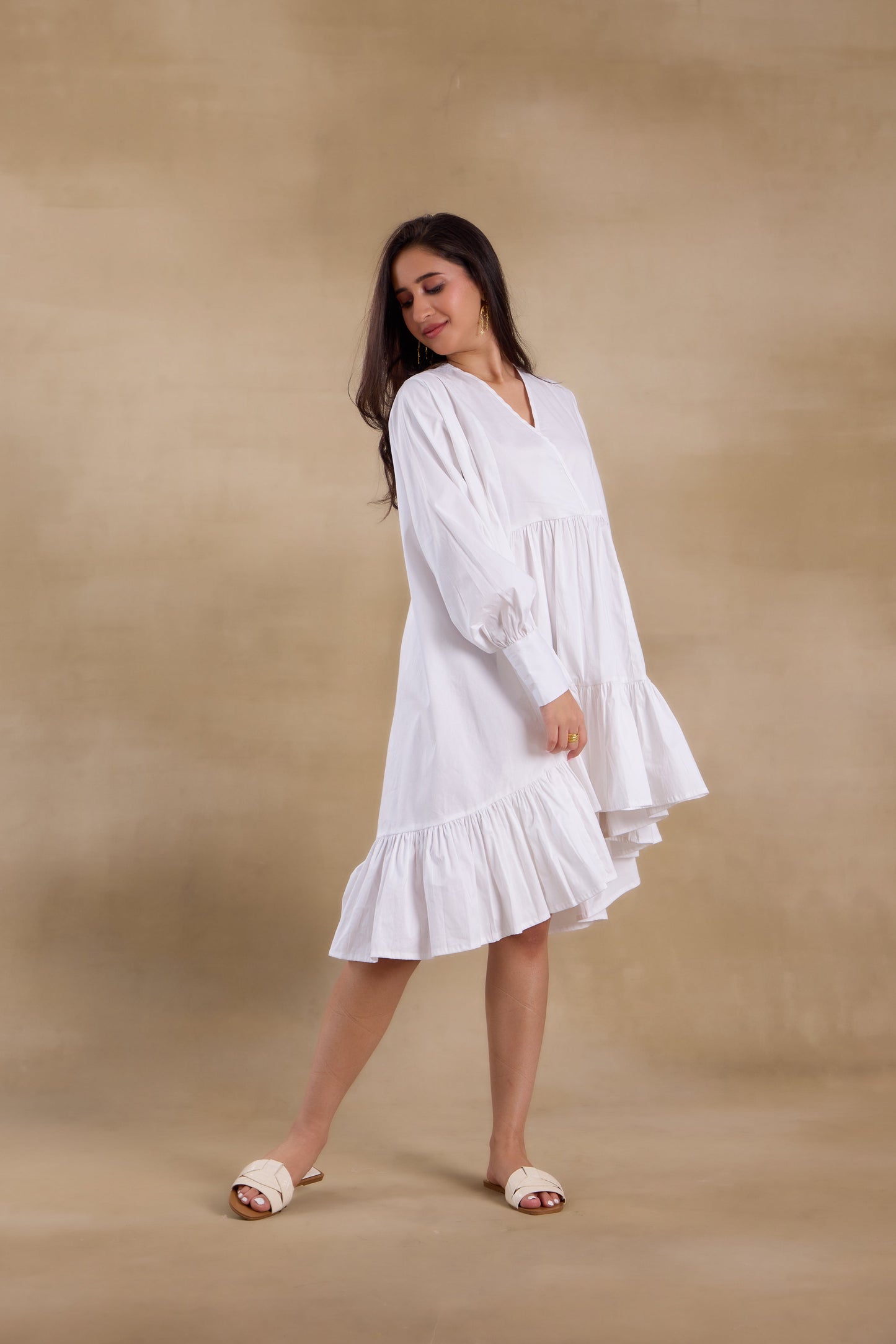Nazaakat Essentials White Tiered Ruffle Dress