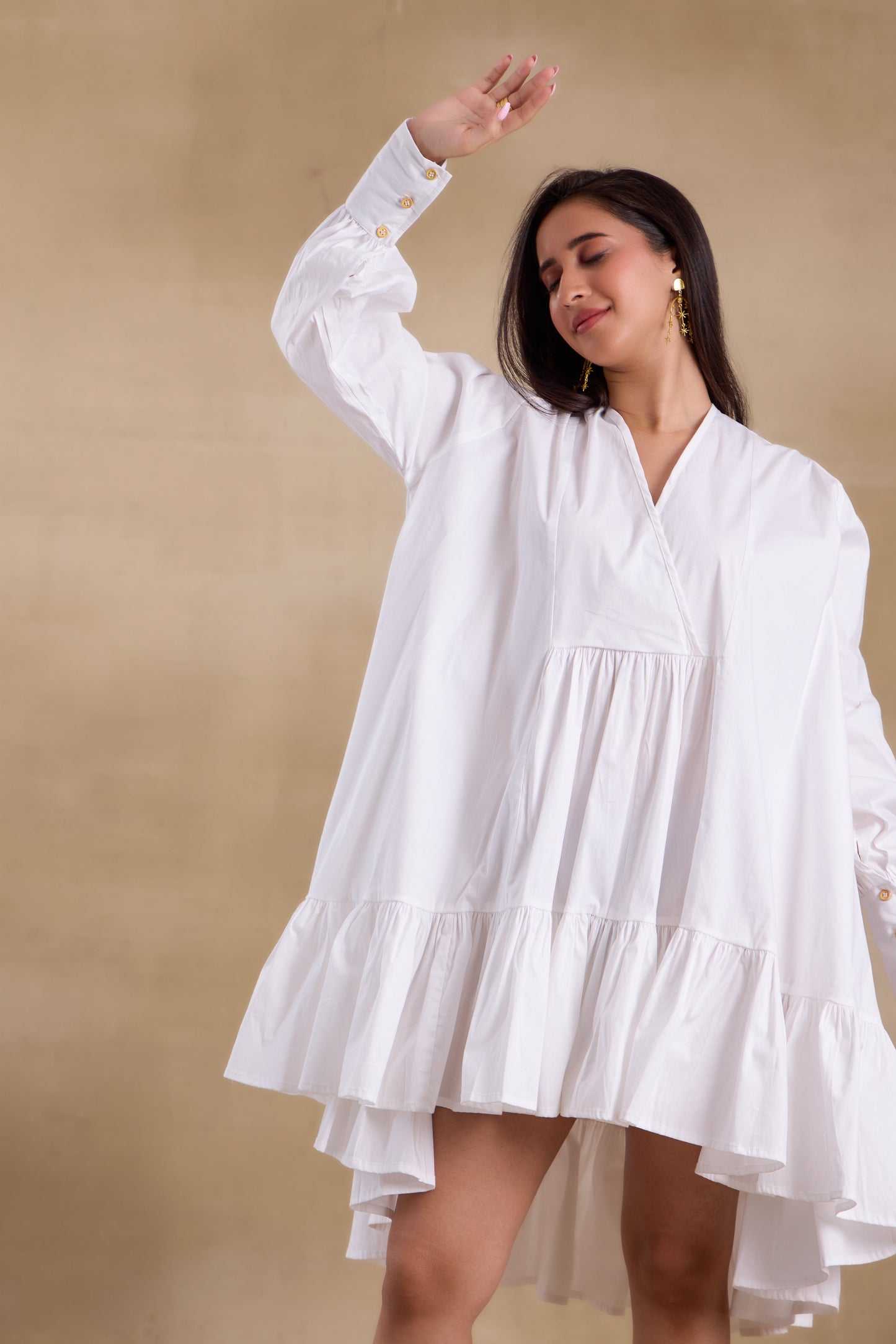 Nazaakat Essentials White Tiered Ruffle Dress