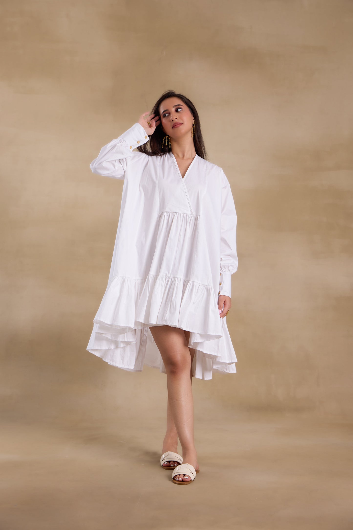 Nazaakat Essentials White Tiered Ruffle Dress