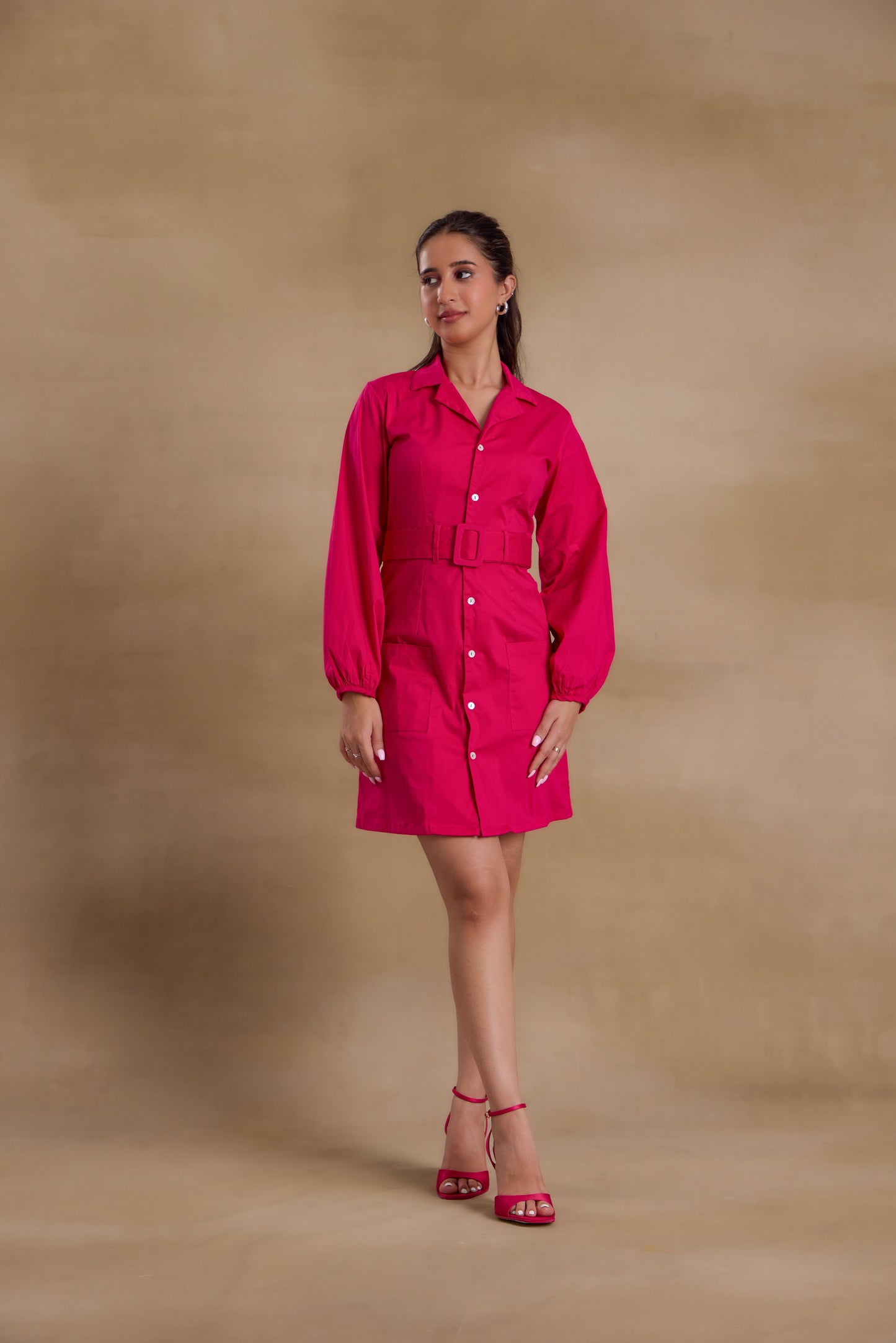 Nazaakat Essentials Fuchsia Belted Blazer Dress