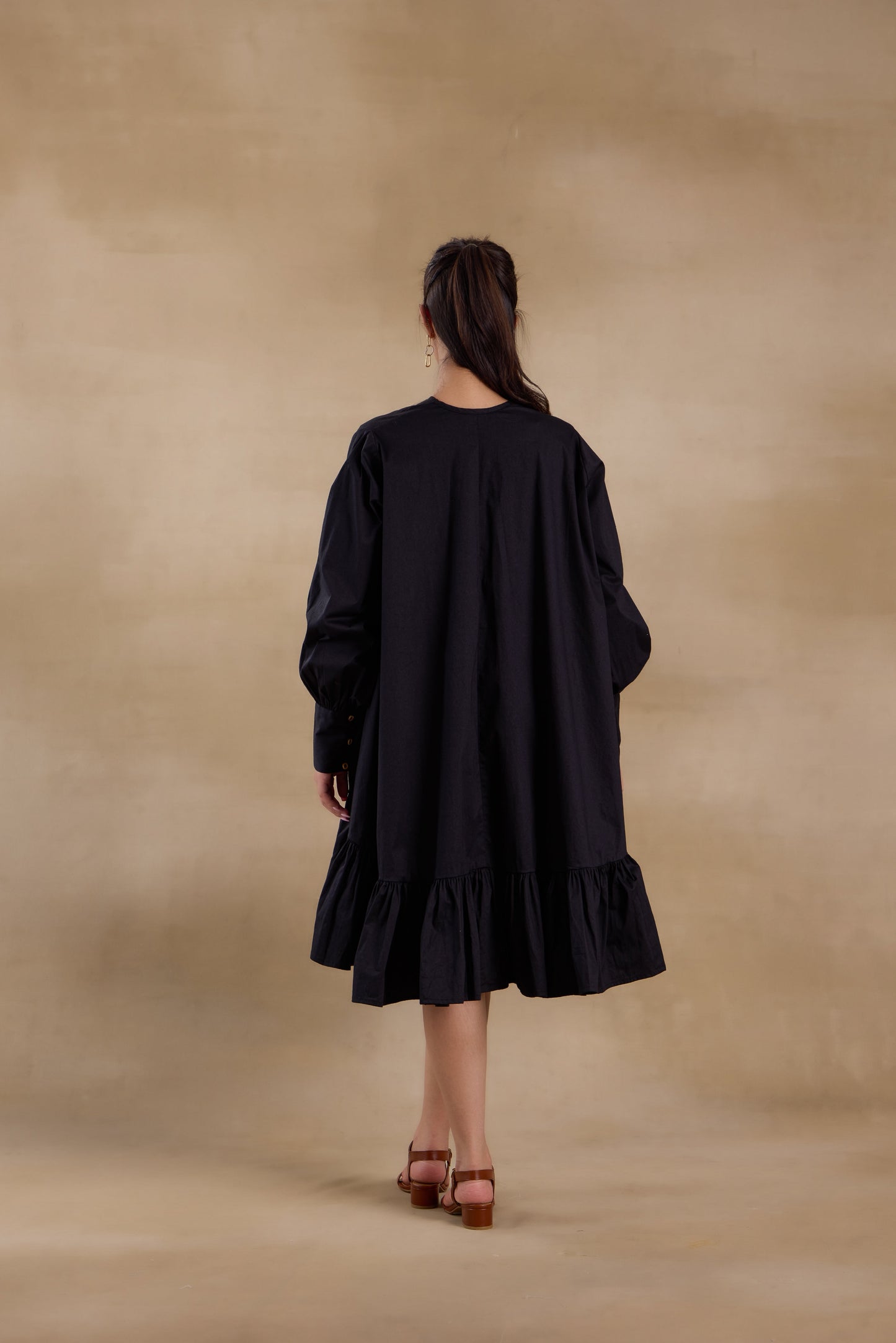 Nazaakat Essentials Black Tiered Ruffle Dress