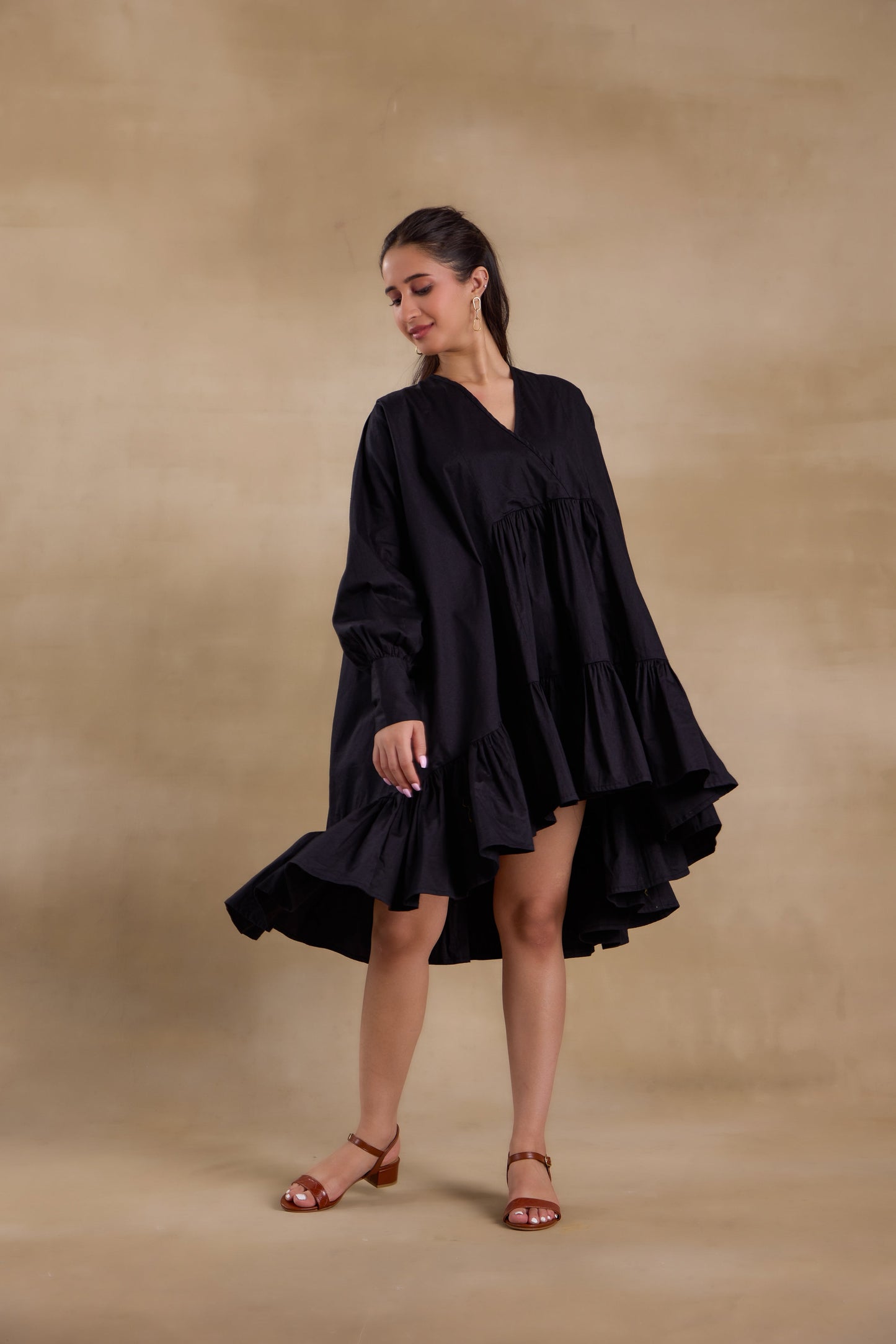 Nazaakat Essentials Black Tiered Ruffle Dress