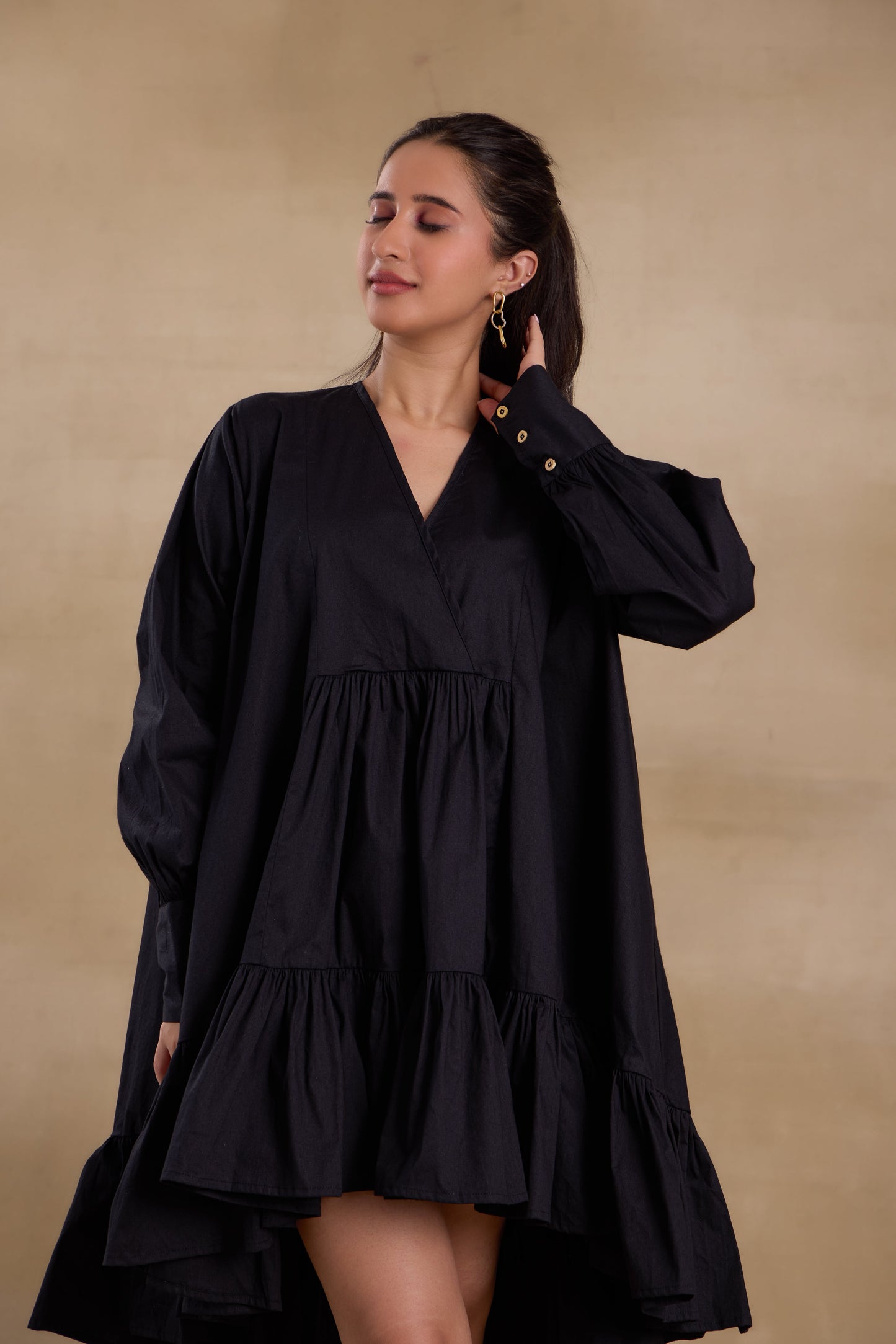 Nazaakat Essentials Black Tiered Ruffle Dress