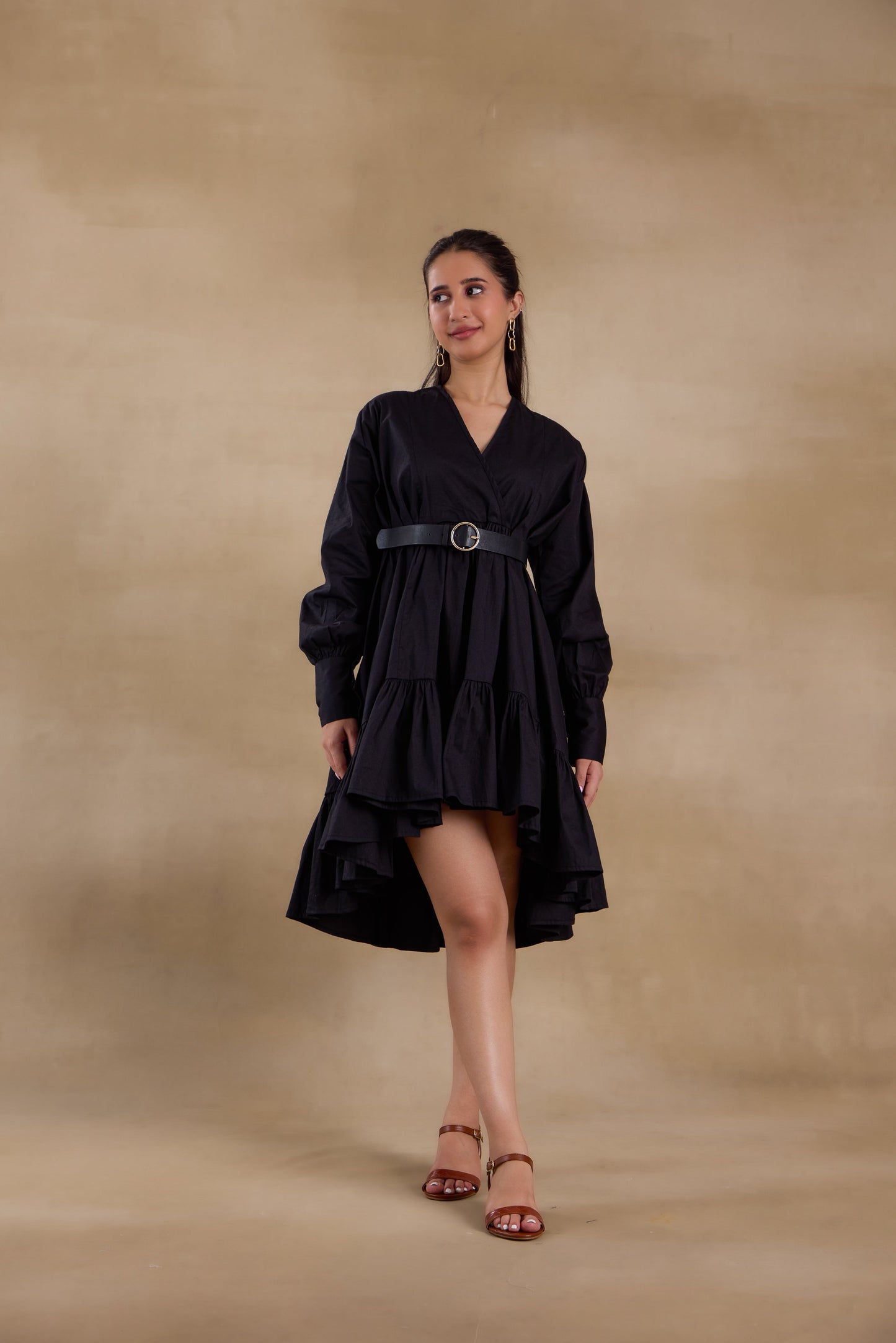 Nazaakat Essentials Black Tiered Ruffle Dress