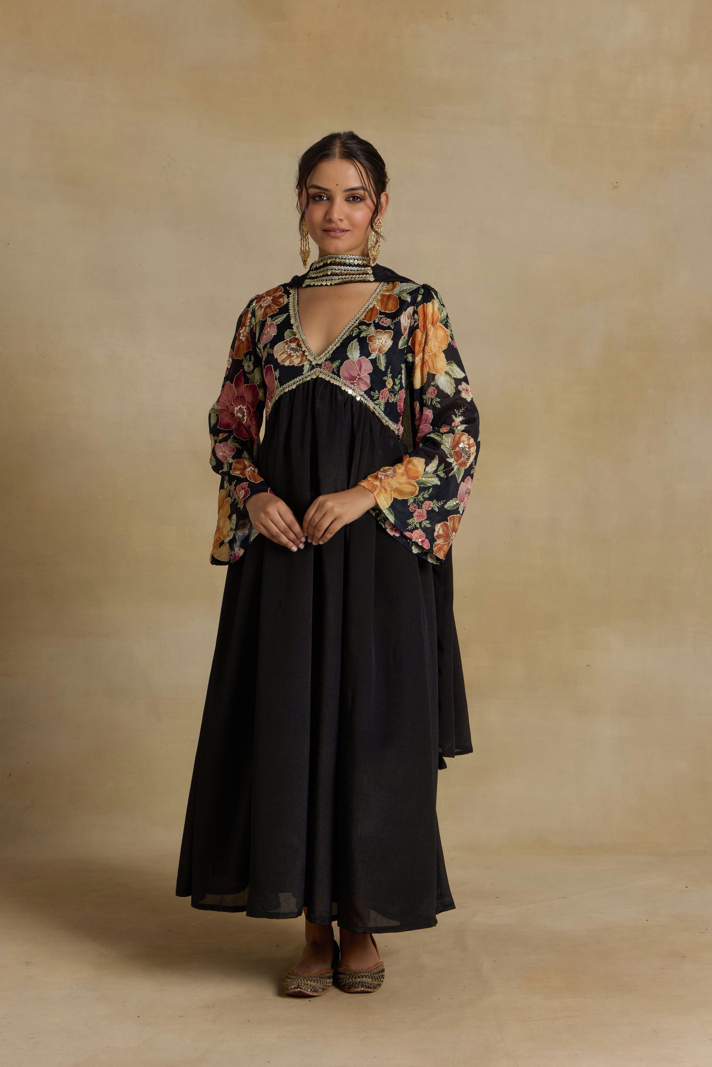 Nazaakat Noor Signature Black Anarkali with Choker Dupatta
