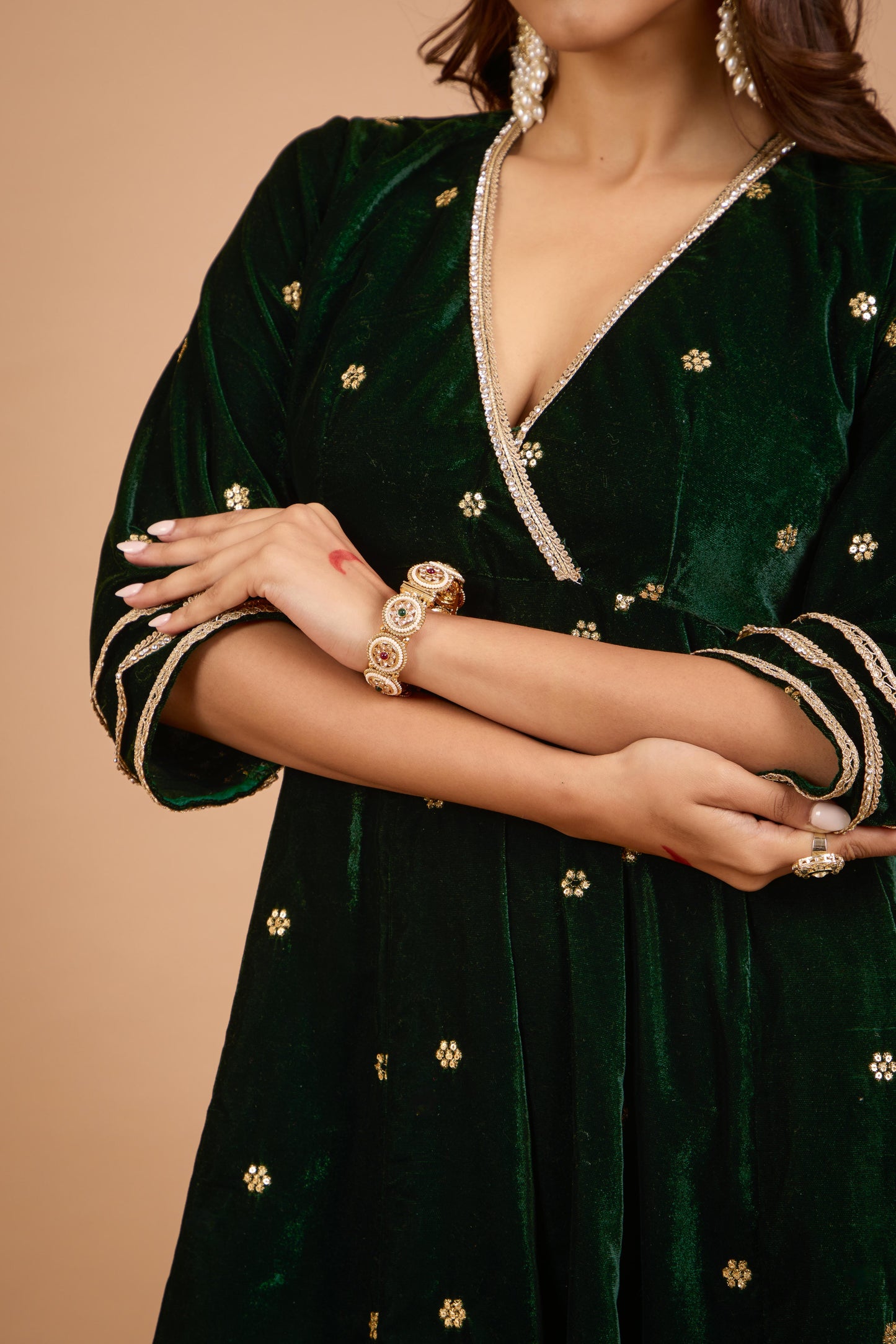 Nazaakat Jugni Emerald Glow Velvet Anarkali