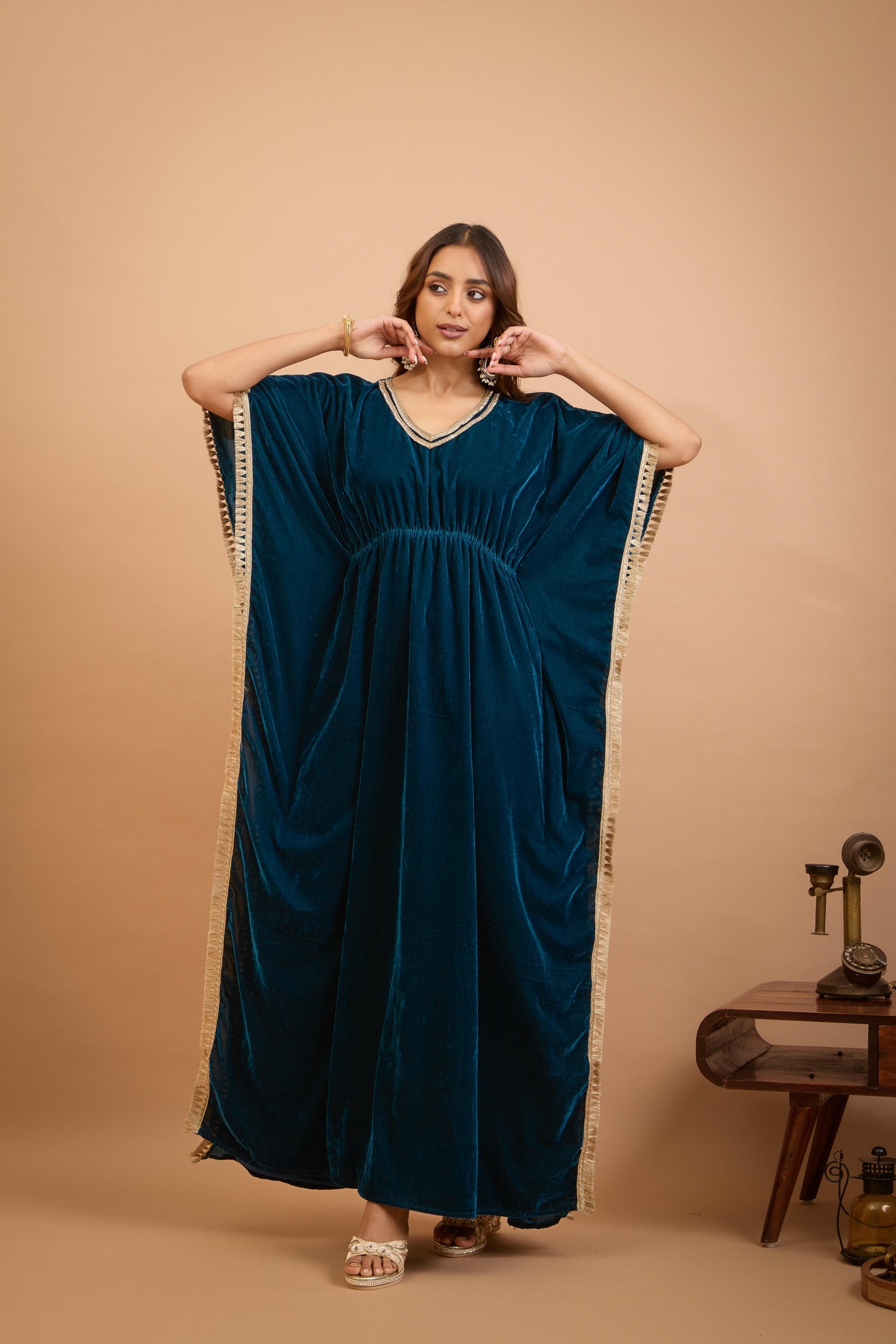 Nazaakat Jugni Bahamas Blue Velvet Bohemian Kaftan