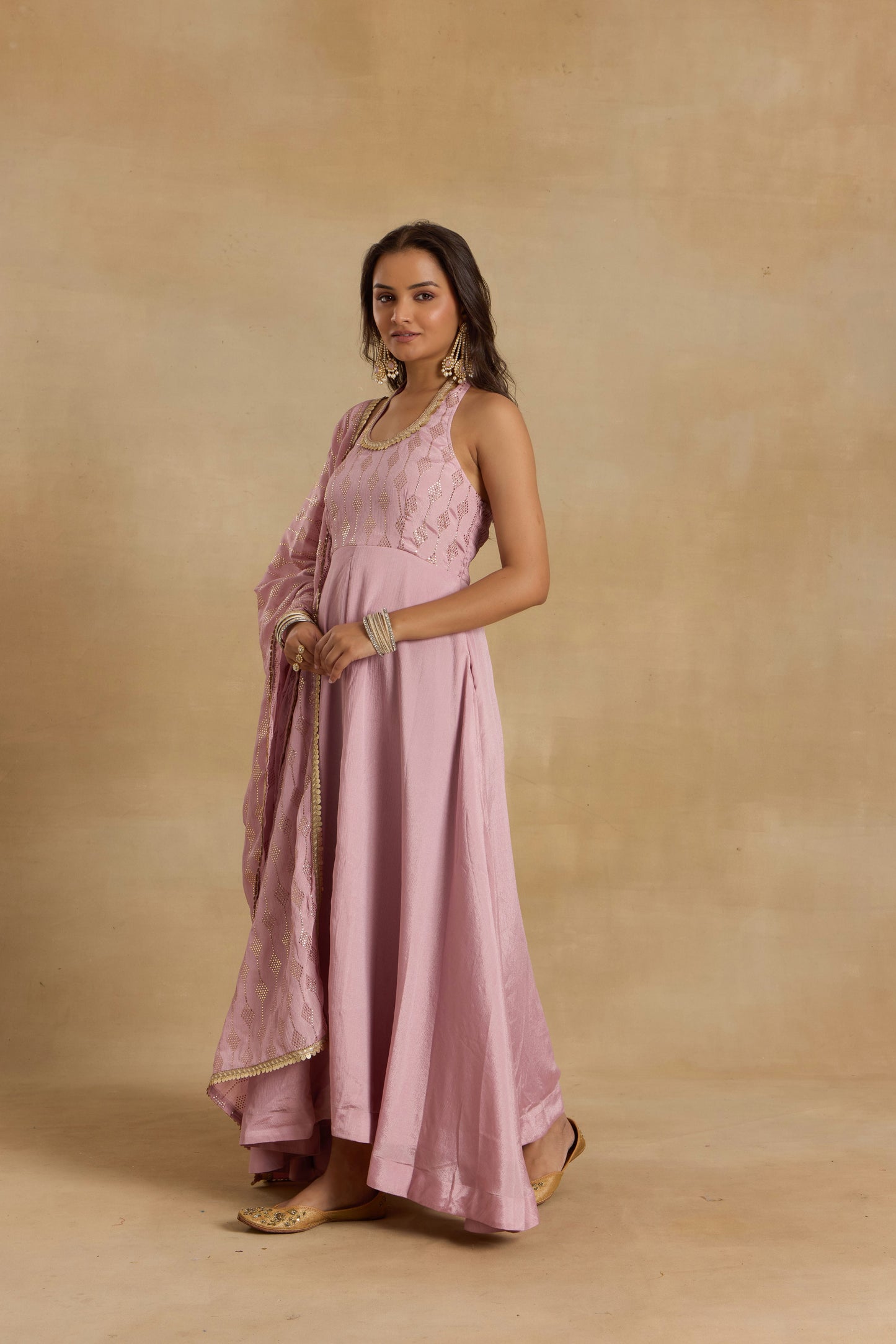 Nazaakat Heer Lilac Halter Neck Anarkali With Dupatta