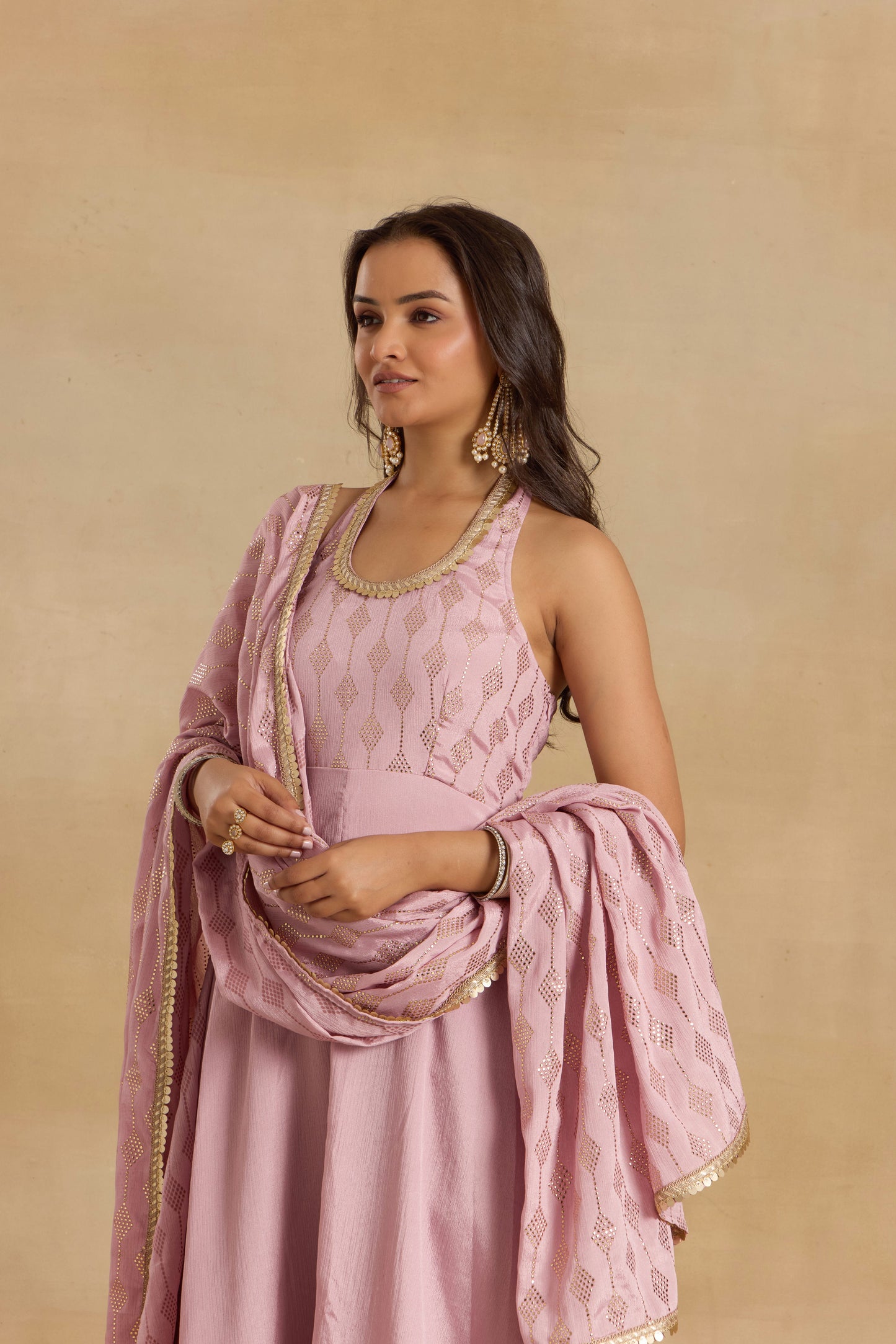 Nazaakat Heer Lilac Halter Neck Anarkali With Dupatta