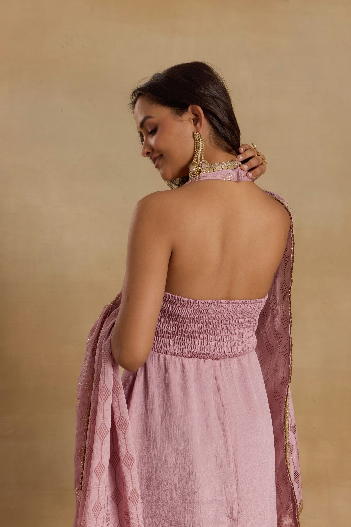 Nazaakat Heer Lilac Halter Neck Anarkali With Dupatta