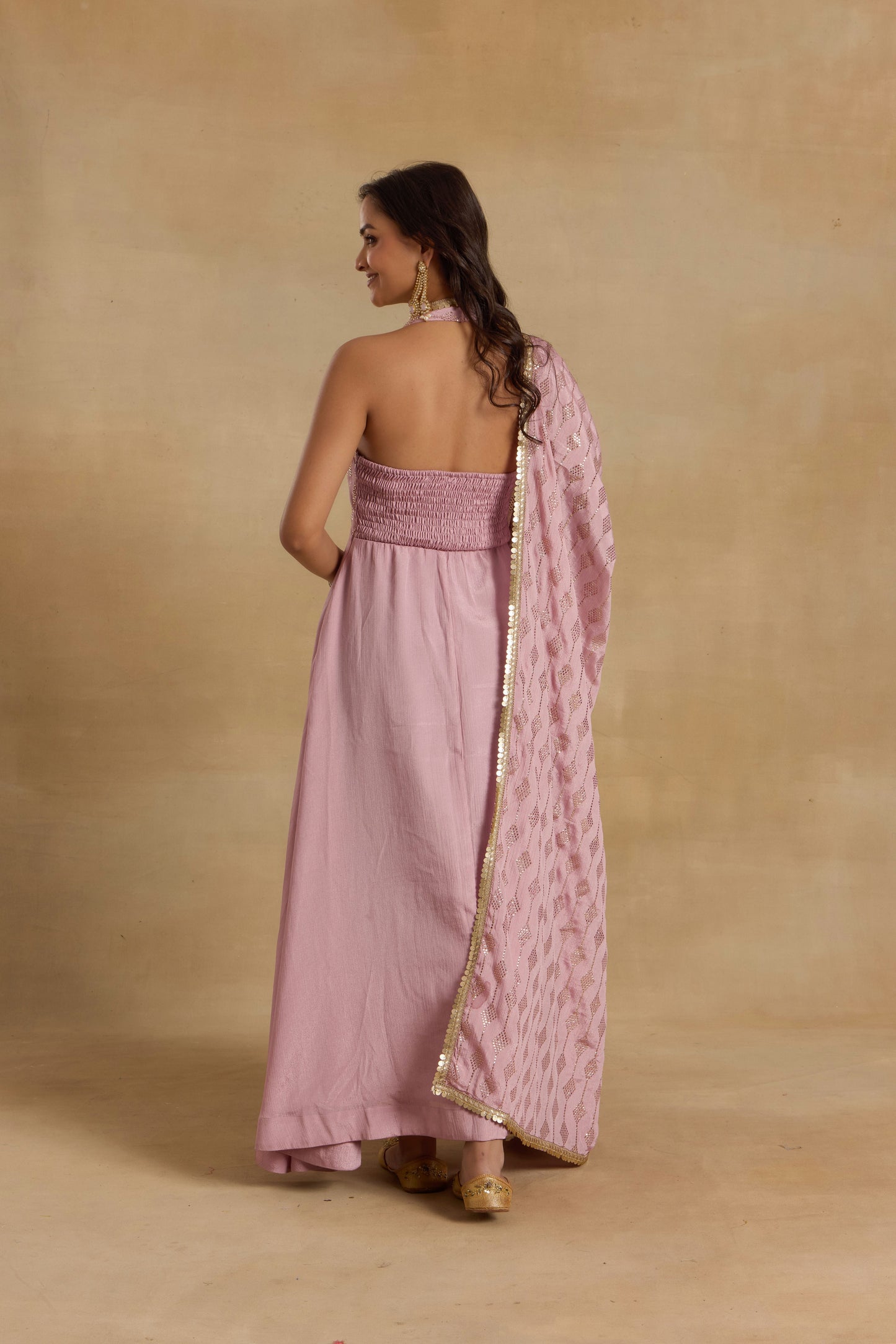 Nazaakat Heer Lilac Halter Neck Anarkali With Dupatta