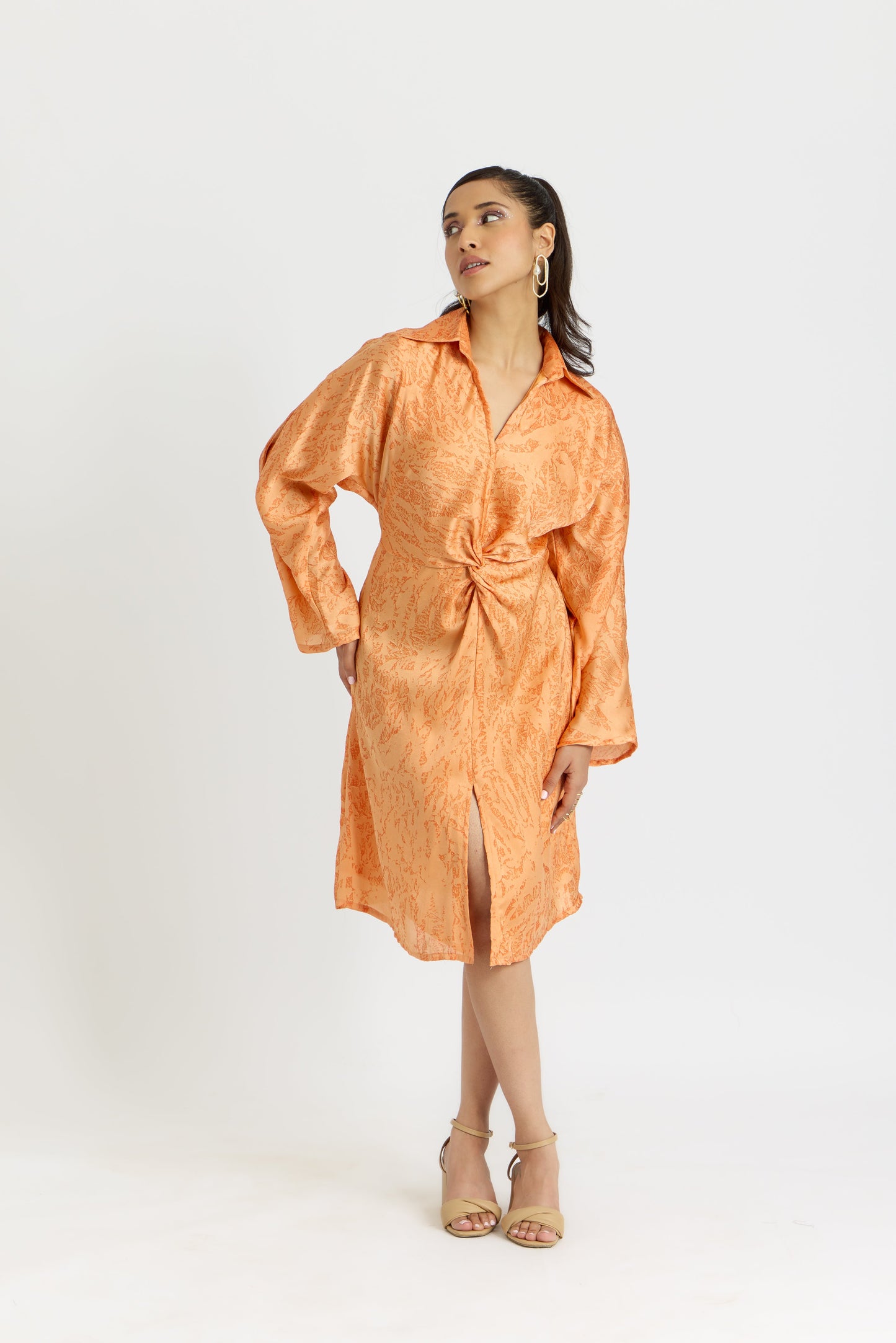 Nazaakat Cairo Peach Love Front Knot Dress