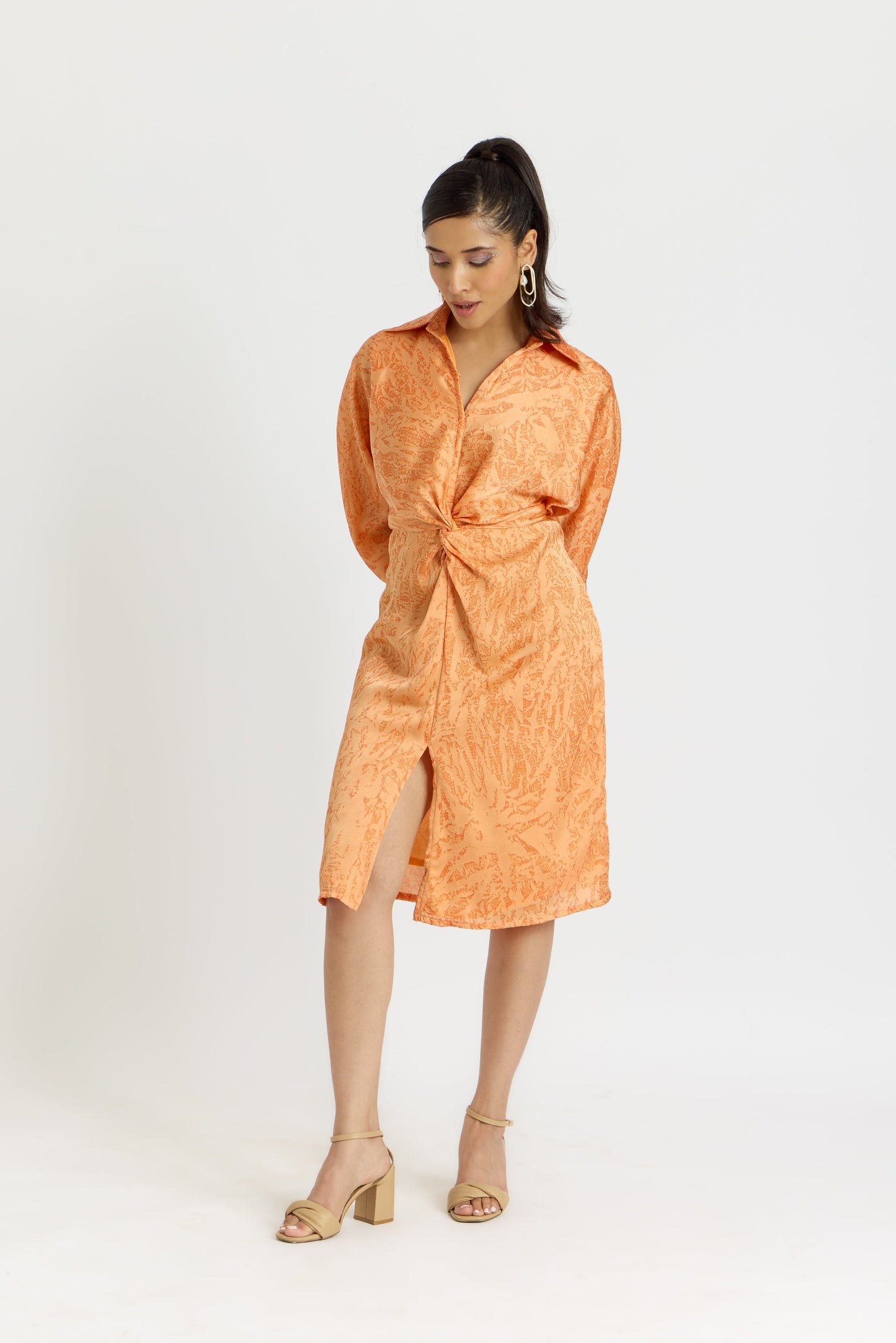 Nazaakat Cairo Peach Love Front Knot Dress