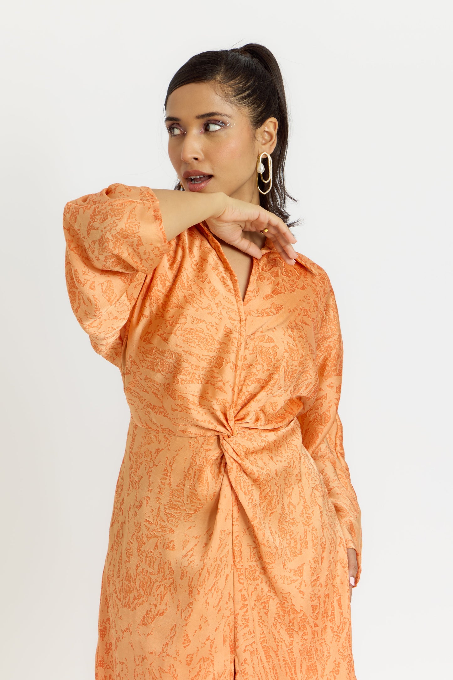 Nazaakat Cairo Peach Love Front Knot Dress