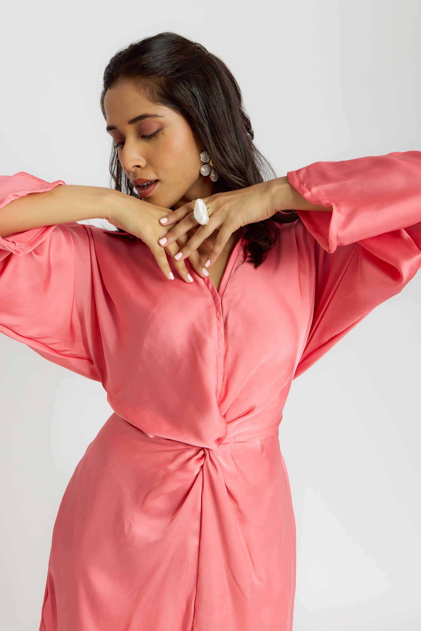 Nazaakat Cairo Bubblegum Front Knot Dress