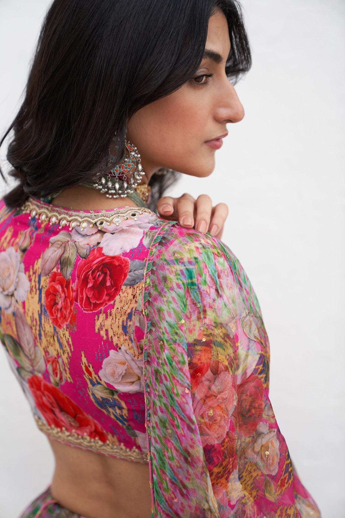 Gulafsha Ikat Floral Pink Lehenga With Blouse And Dupatta (Set Of 3)