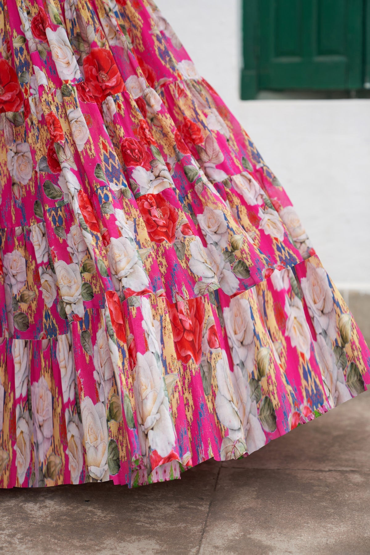 Gulafsha Ikat Floral Pink Lehenga With Blouse And Dupatta (Set Of 3)