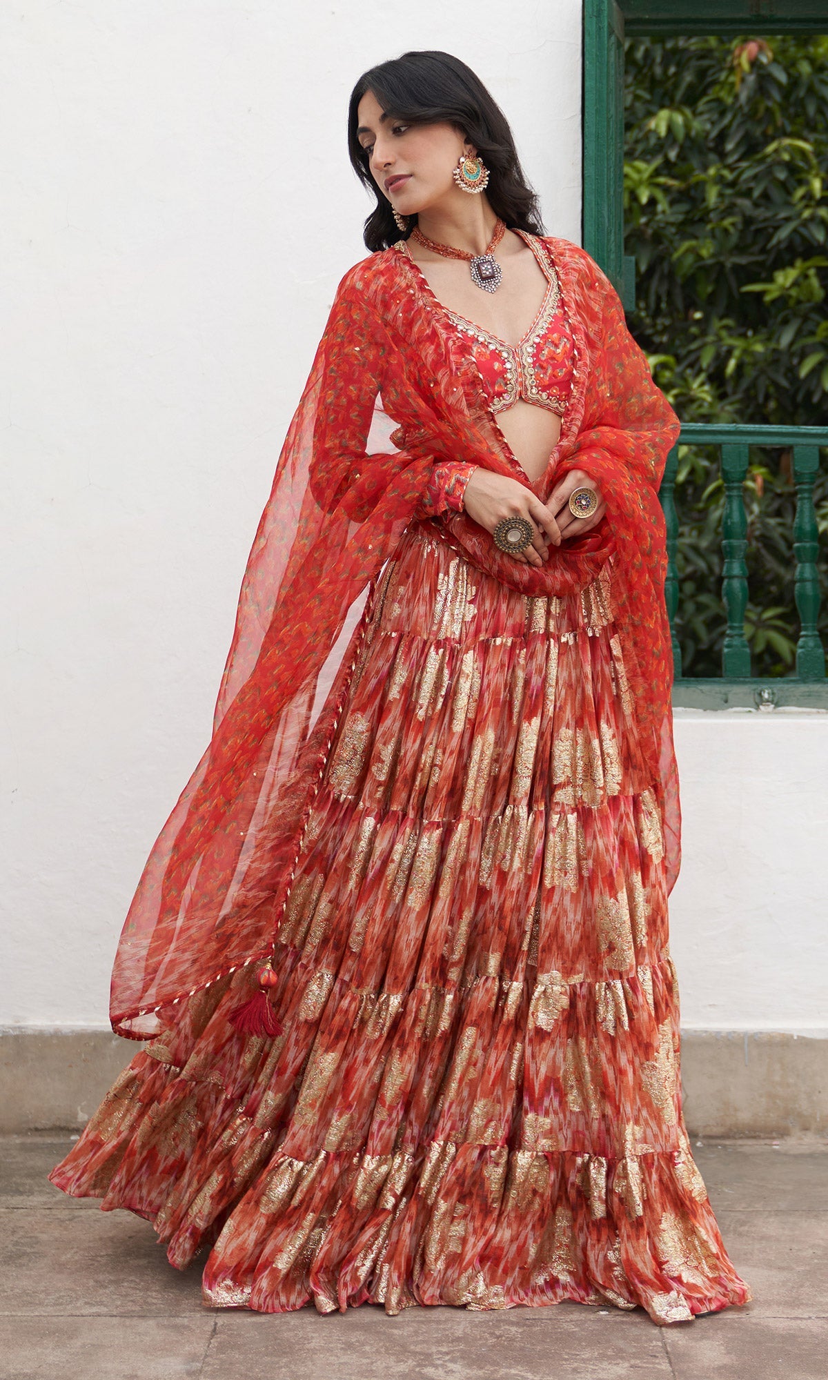 Gulafsha Rust Lehenga With Floral Blouse And Dupatta ( Set Of 3)